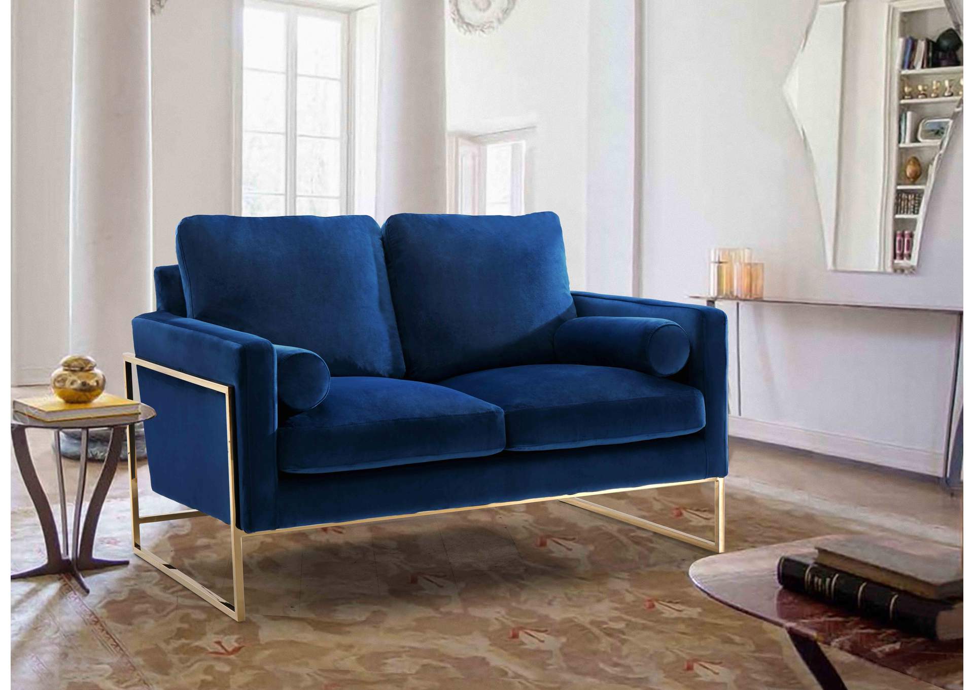 Mila Navy Velvet Loveseat,Meridian Furniture