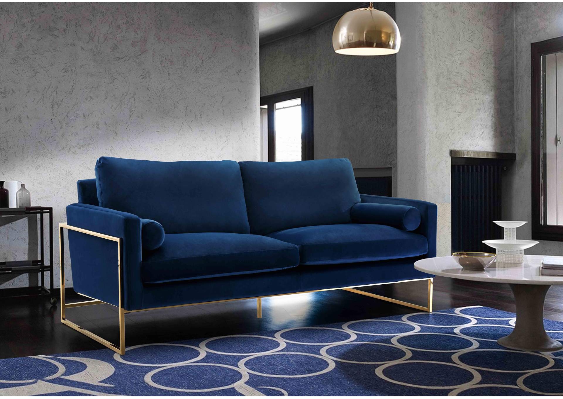 Mila Navy Velvet Sofa,Meridian Furniture