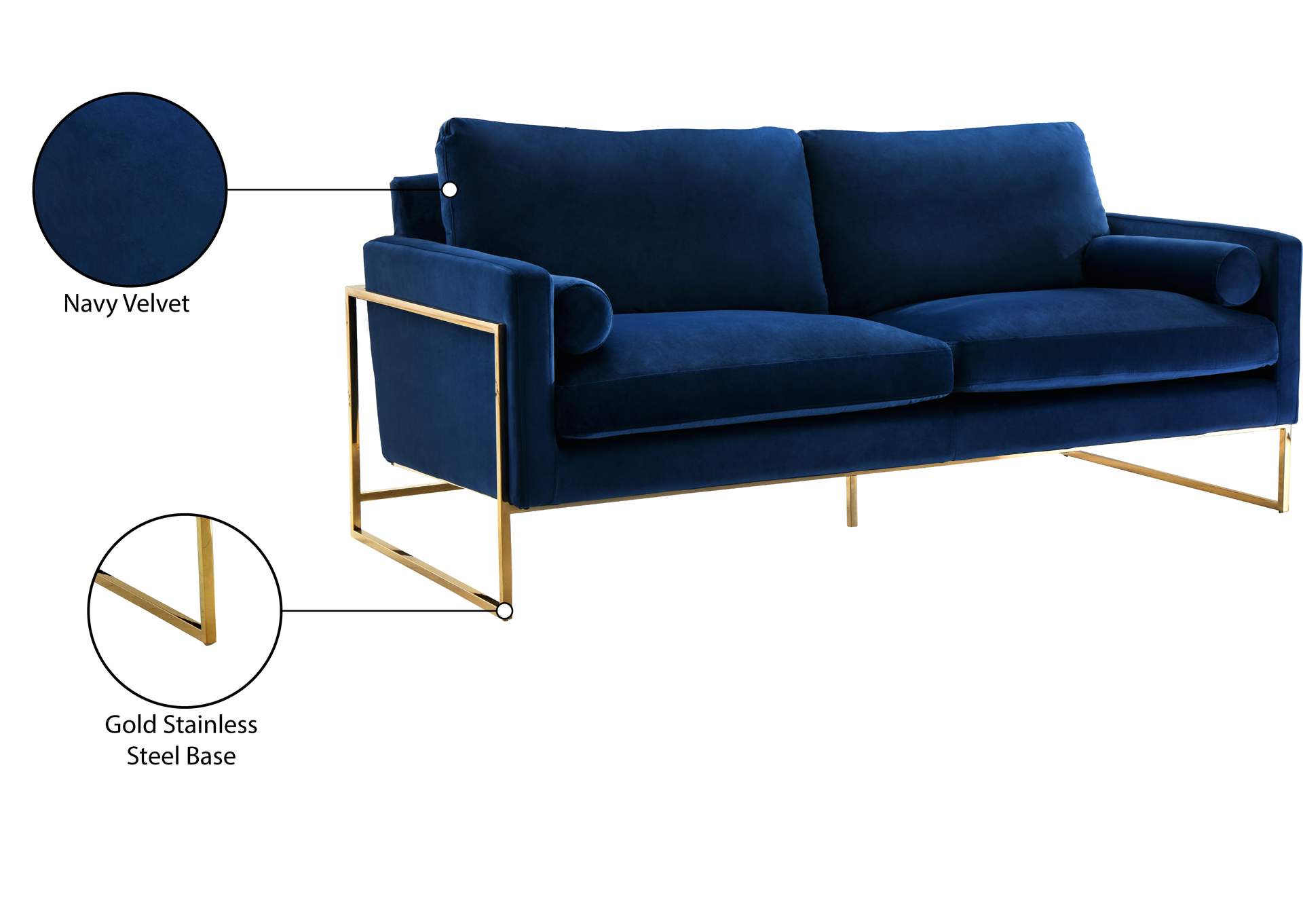 Mila Navy Velvet Sofa and Loveseat,Meridian Furniture