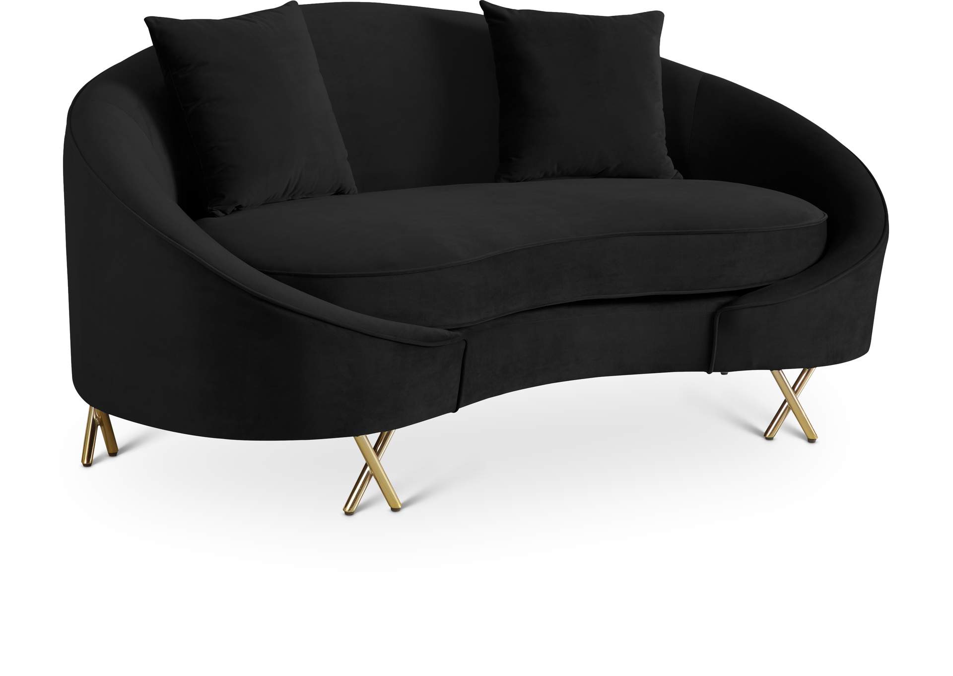 Serpentine Black Velvet Loveseat,Meridian Furniture