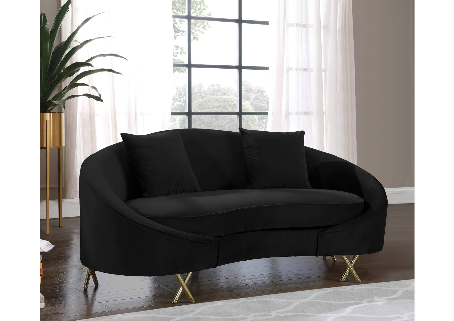 Serpentine Black Velvet Loveseat,Meridian Furniture