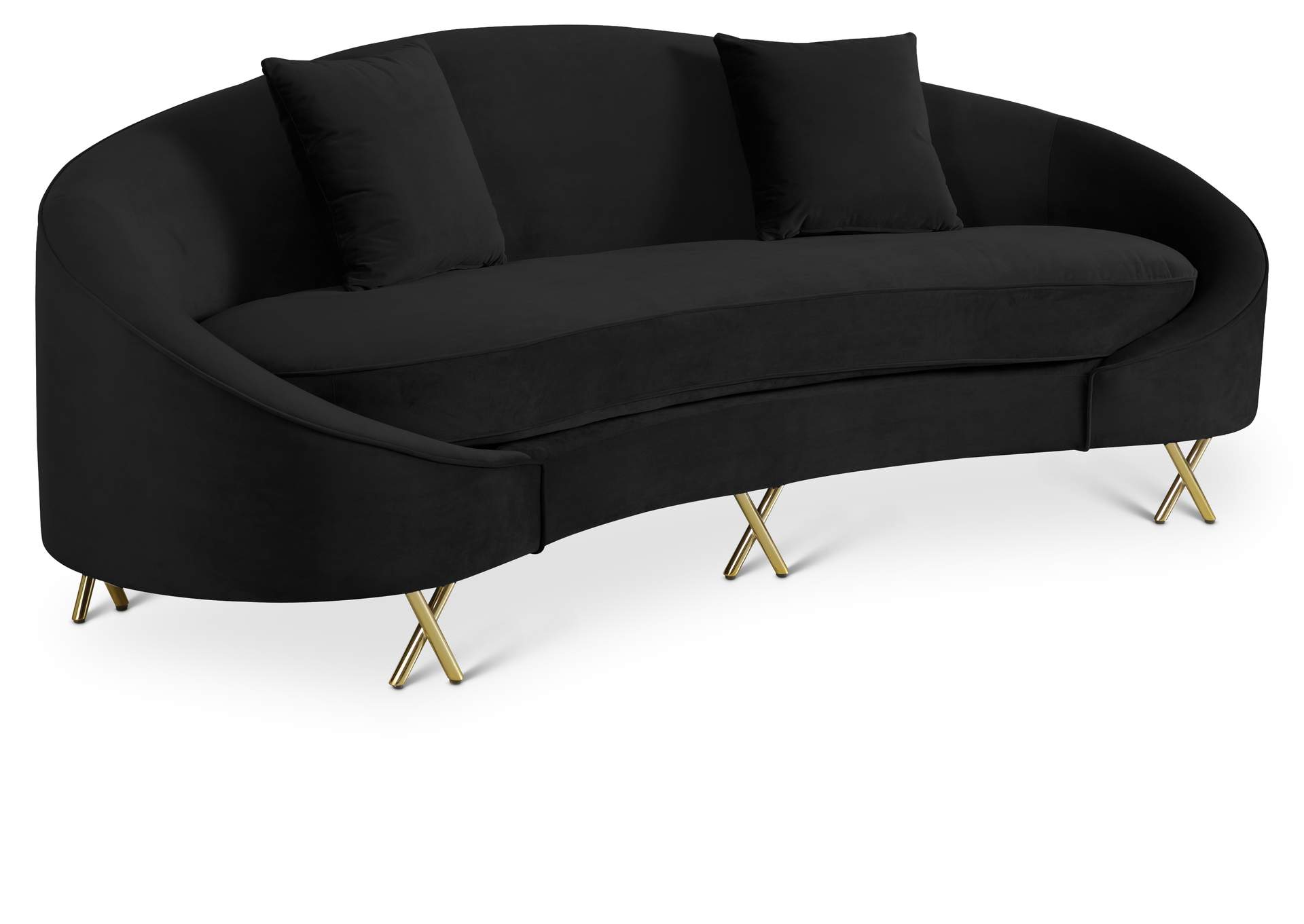 Serpentine Black Velvet Sofa,Meridian Furniture