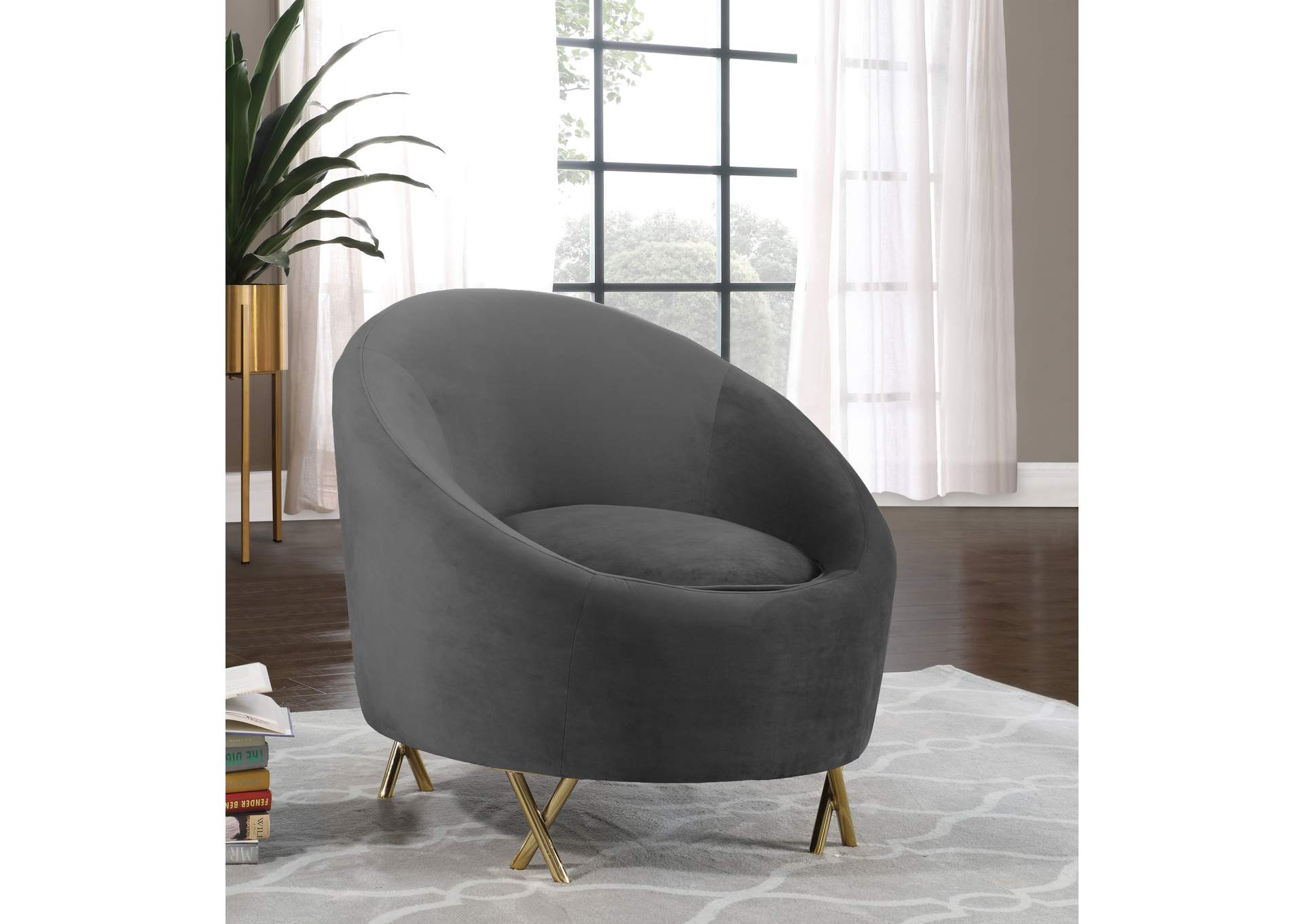 Serpentine Grey Velvet Chair,Meridian Furniture