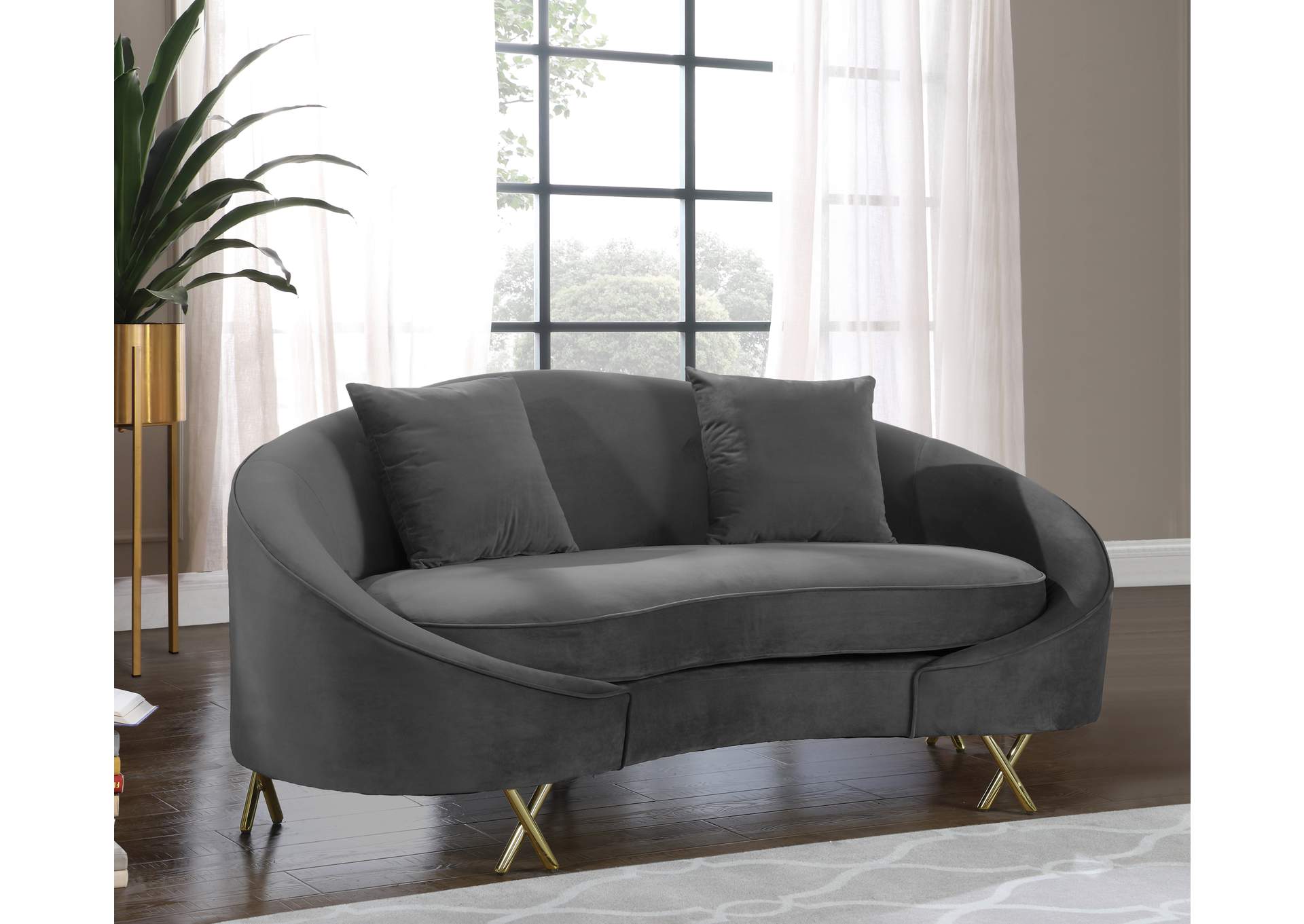 Serpentine Grey Velvet Loveseat,Meridian Furniture