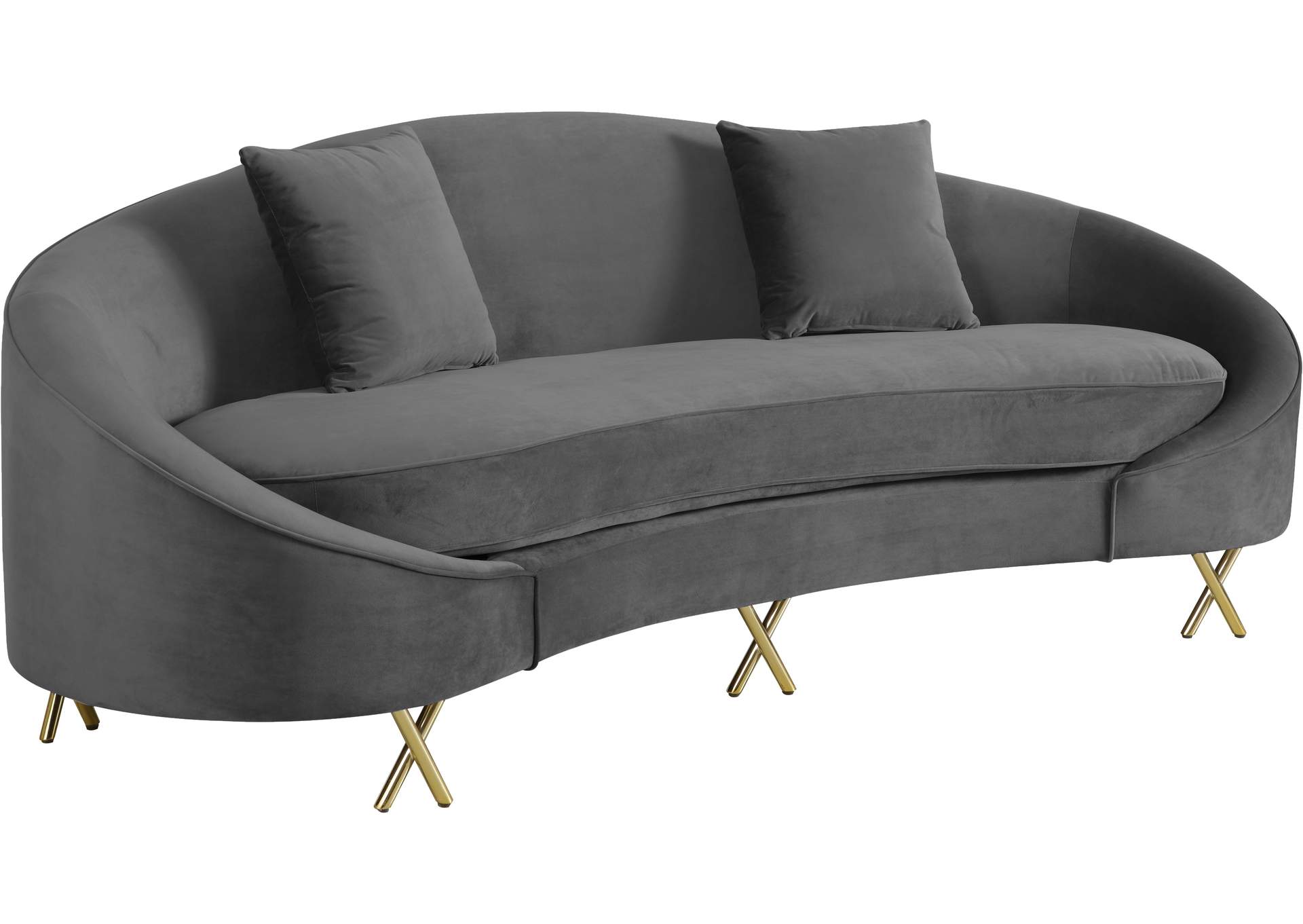 Serpentine Grey Velvet Sofa,Meridian Furniture