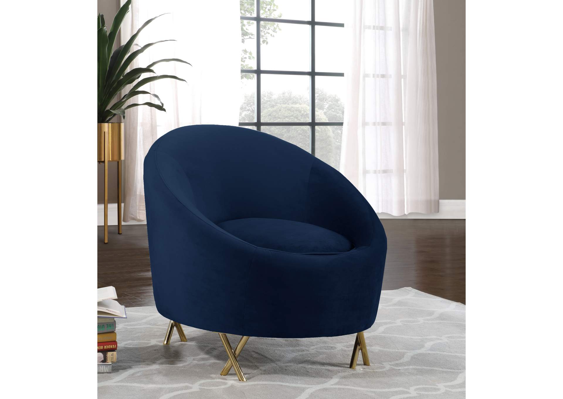 Serpentine Navy Velvet Chair,Meridian Furniture