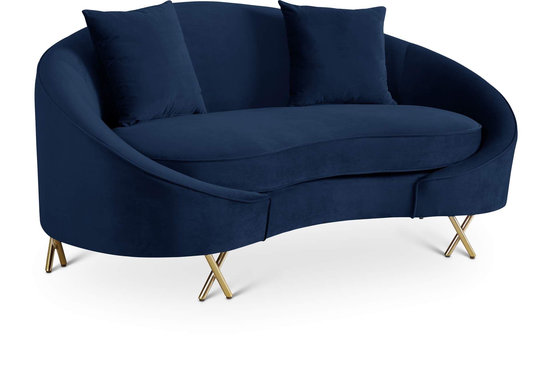 Serpentine Navy Velvet Loveseat,Meridian Furniture