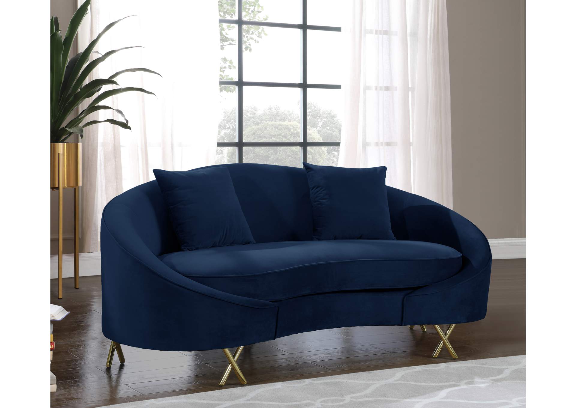 Serpentine Navy Velvet Loveseat,Meridian Furniture