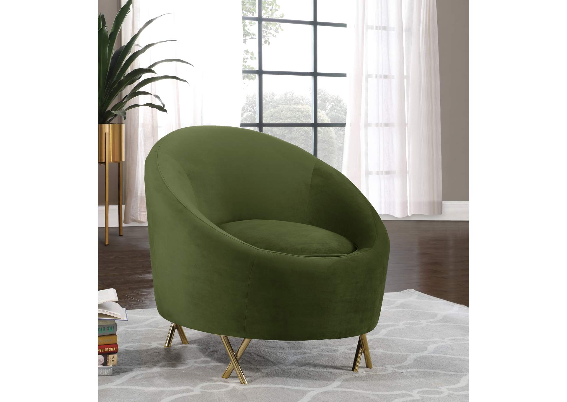 Serpentine Olive Velvet Chair,Meridian Furniture