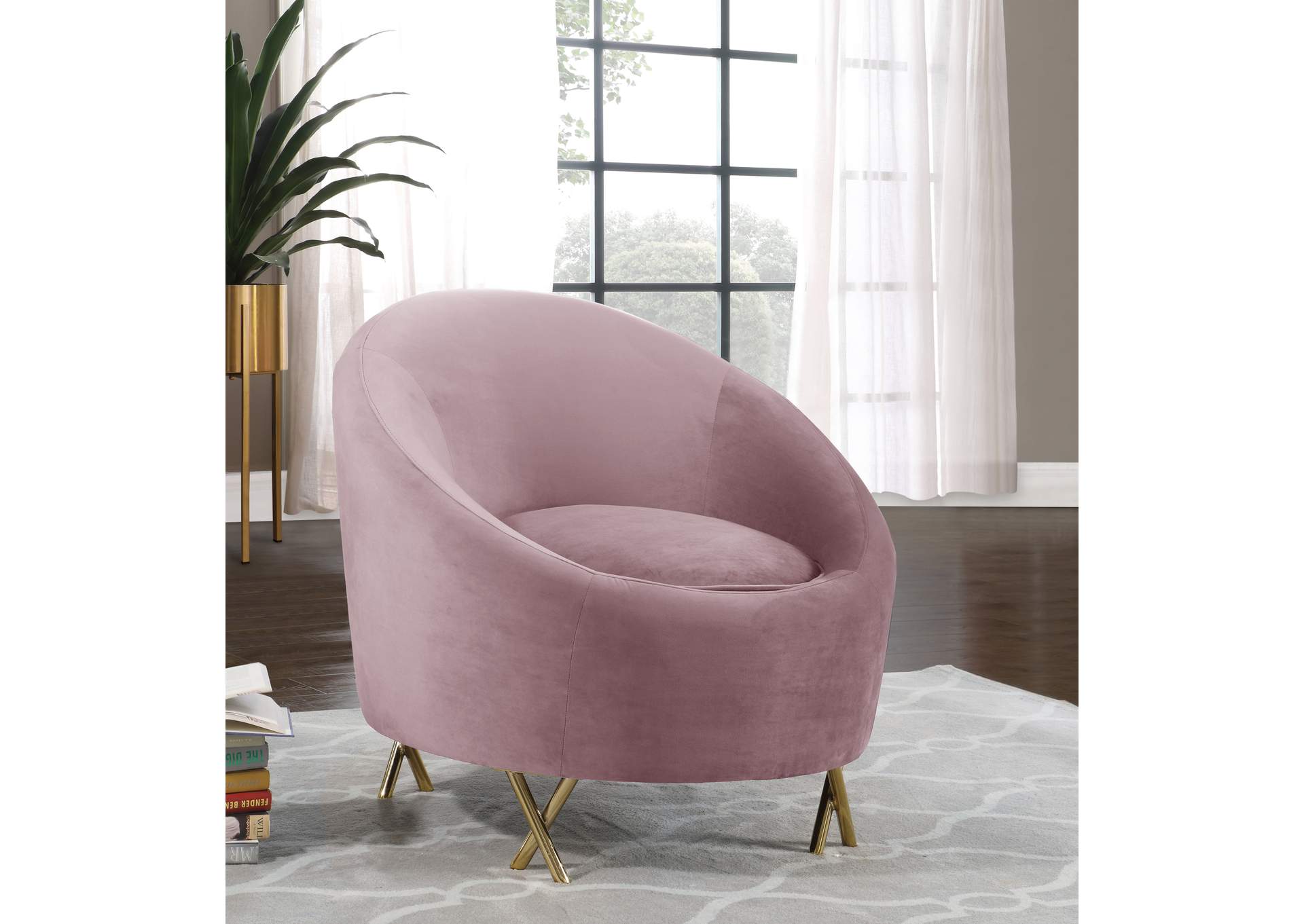 Serpentine Pink Velvet Chair,Meridian Furniture