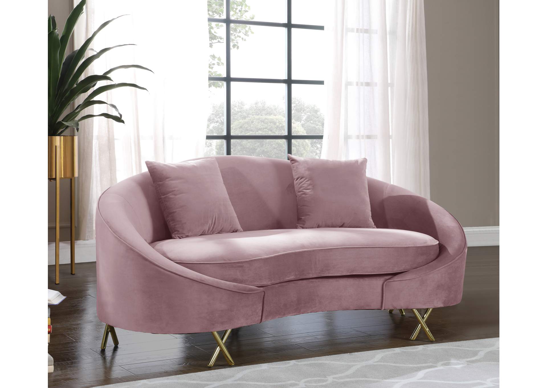 Serpentine Pink Velvet Loveseat,Meridian Furniture