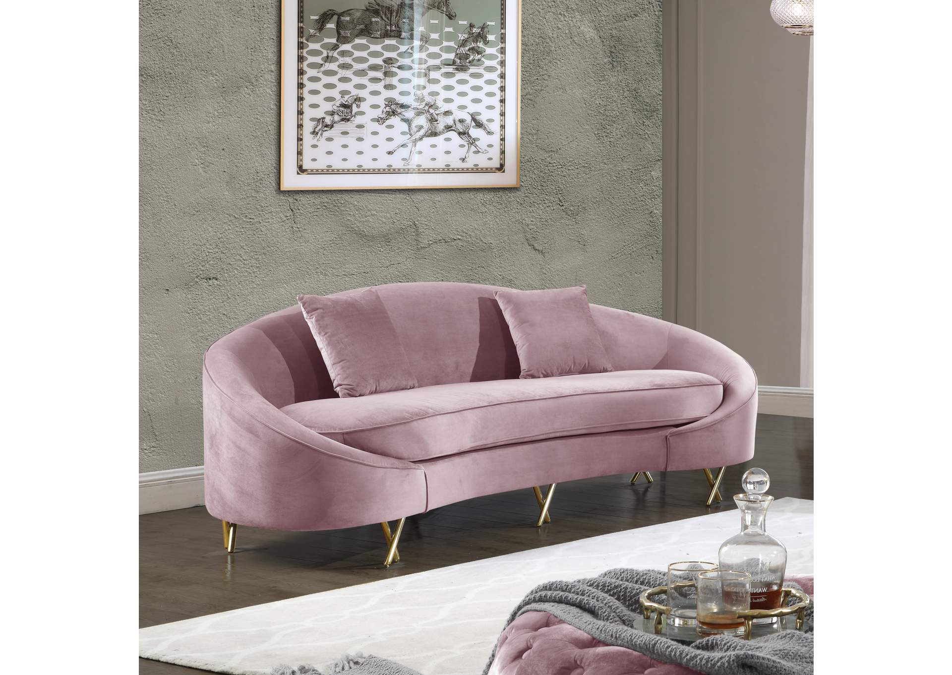 Serpentine Pink Velvet Sofa,Meridian Furniture