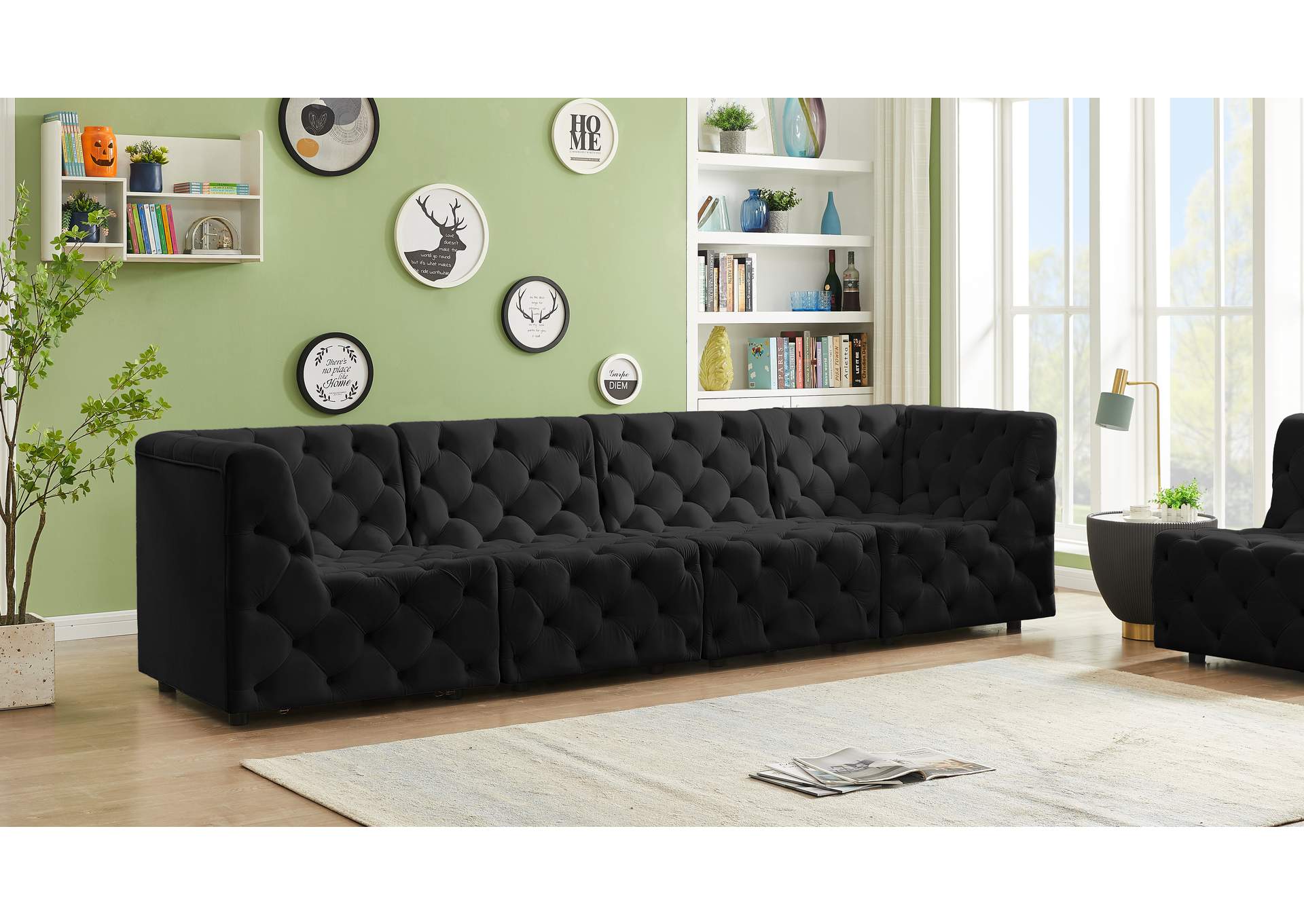 Tuft Black Velvet Modular Sofa,Meridian Furniture