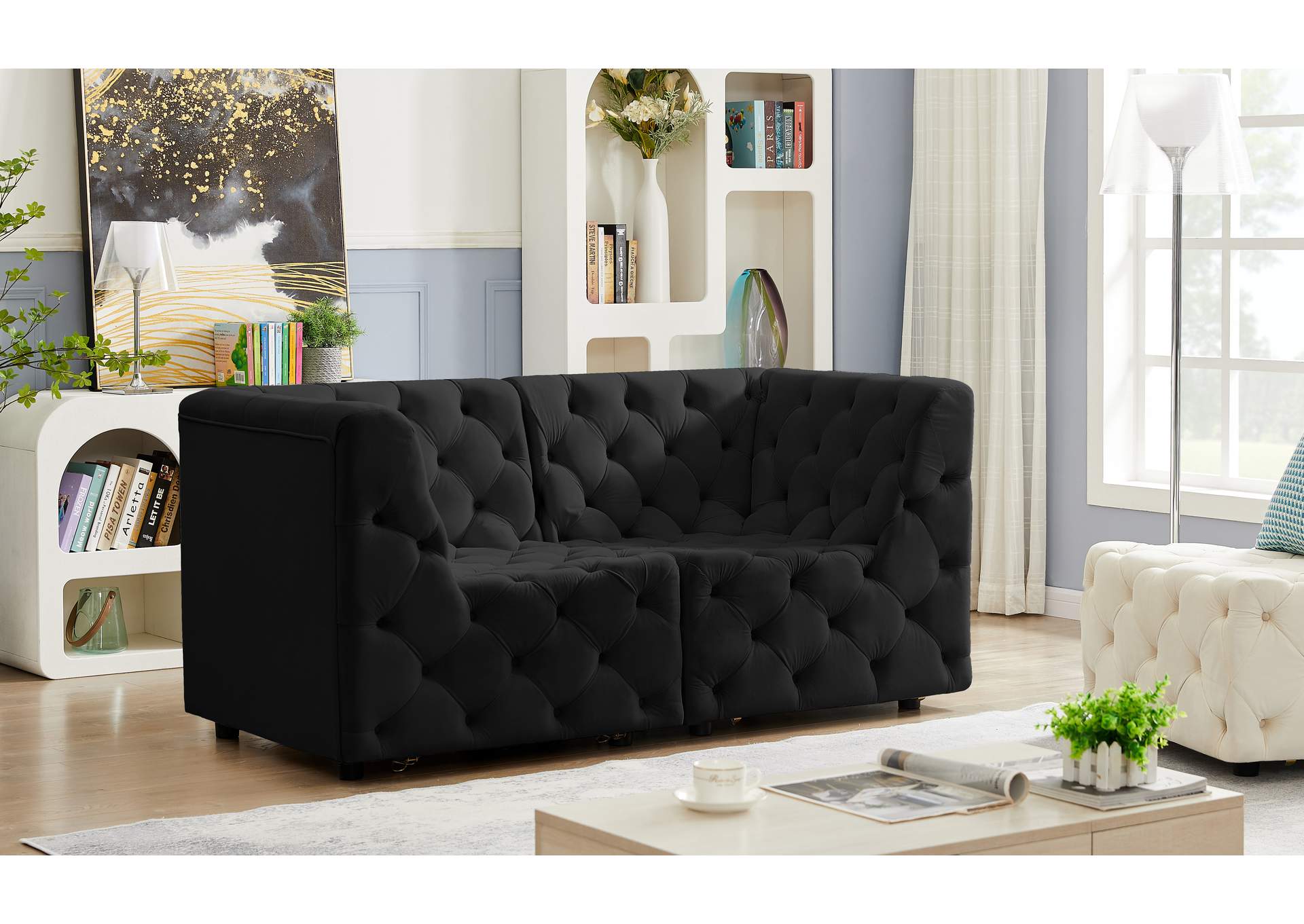 Tuft Black Velvet Modular Sofa,Meridian Furniture