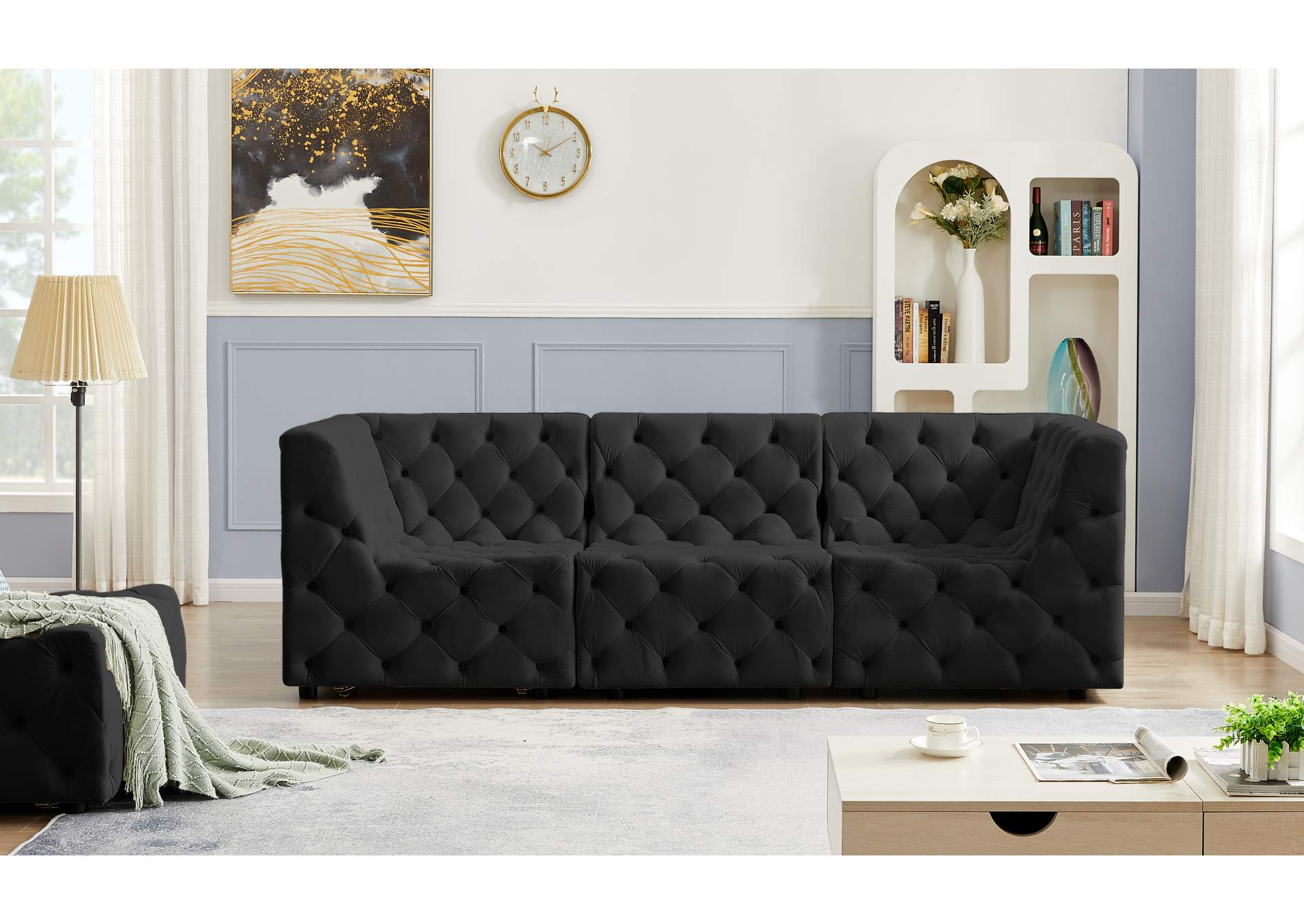 Tuft Black Velvet Modular Sofa,Meridian Furniture