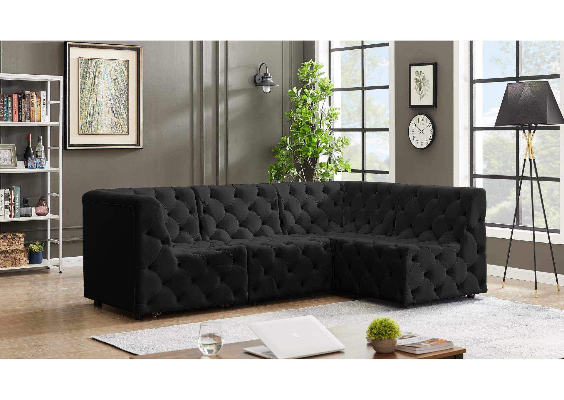 Tuft Black Velvet Modular Sectional,Meridian Furniture