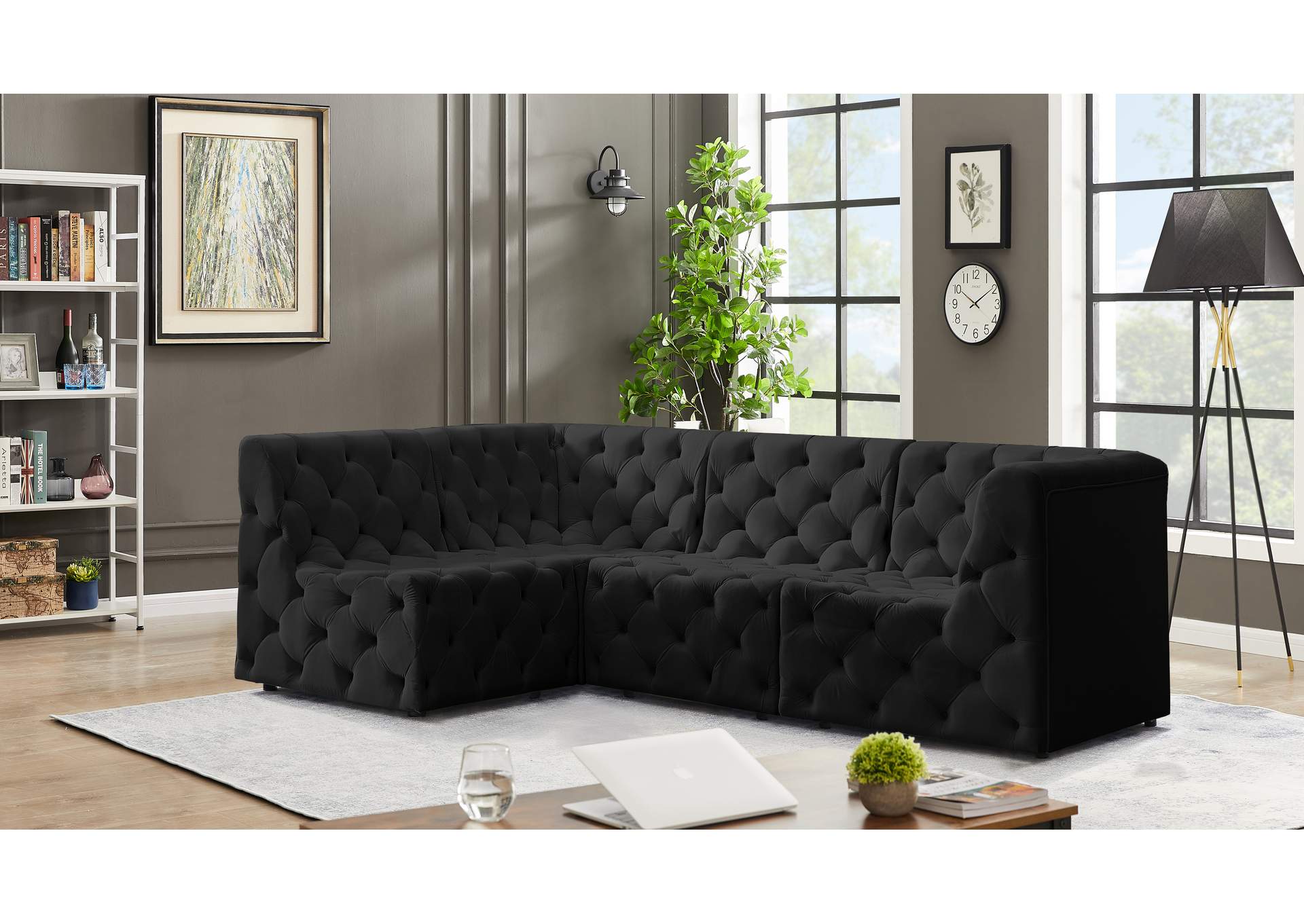 Tuft Black Velvet Modular Sectional,Meridian Furniture