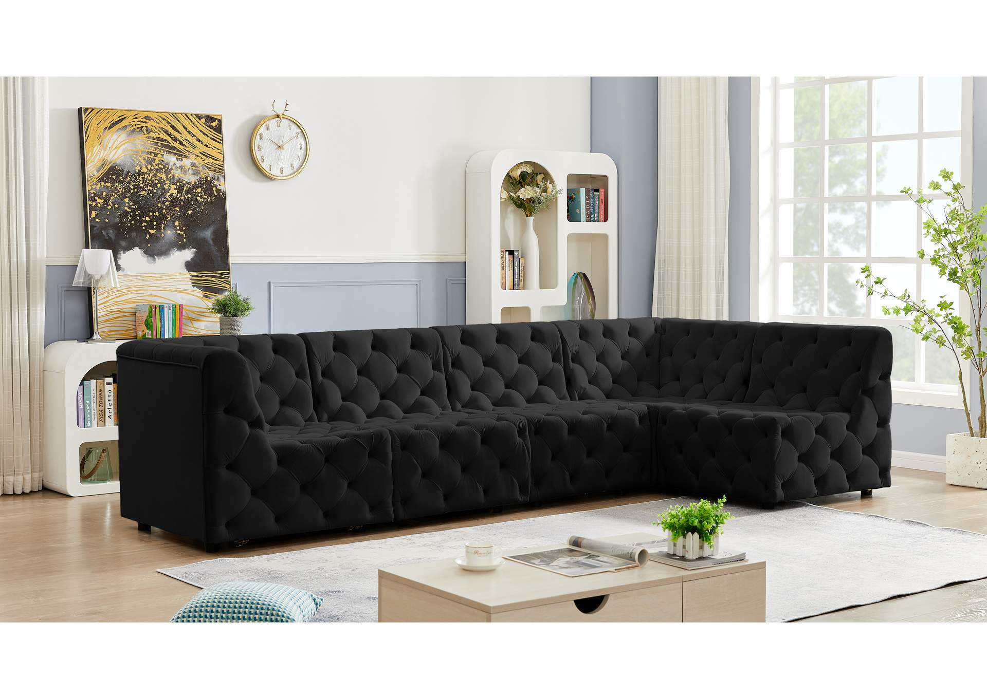 Tuft Black Velvet Modular Sectional,Meridian Furniture