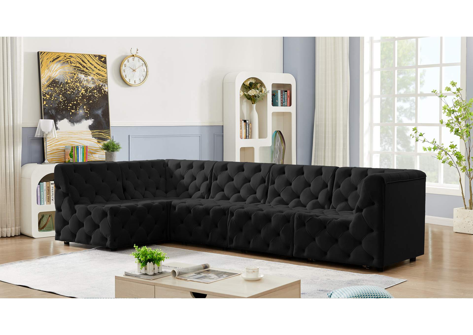 Tuft Black Velvet Modular Sectional,Meridian Furniture