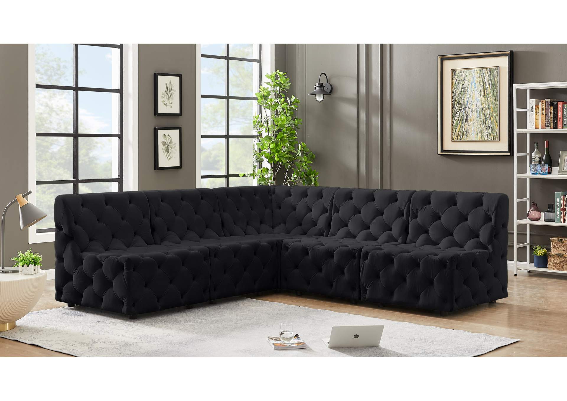 Tuft Black Velvet Modular Sectional,Meridian Furniture