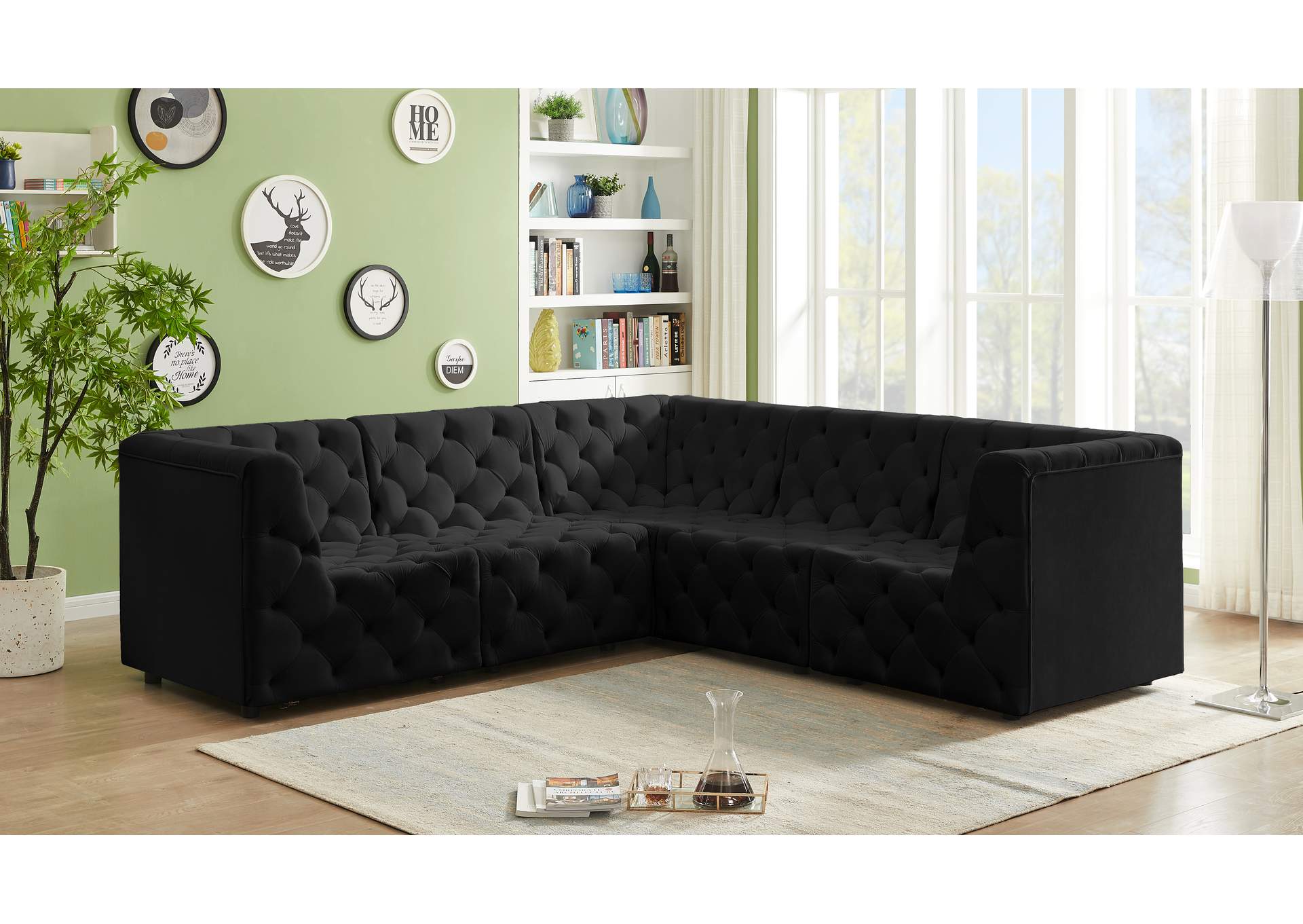 Tuft Black Velvet Modular Sectional,Meridian Furniture