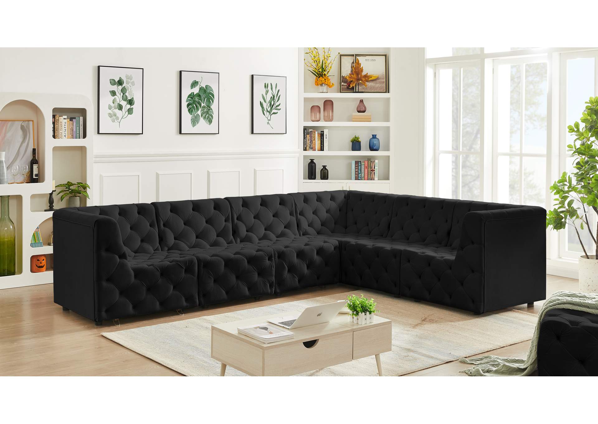 Tuft Black Velvet Modular Sectional,Meridian Furniture