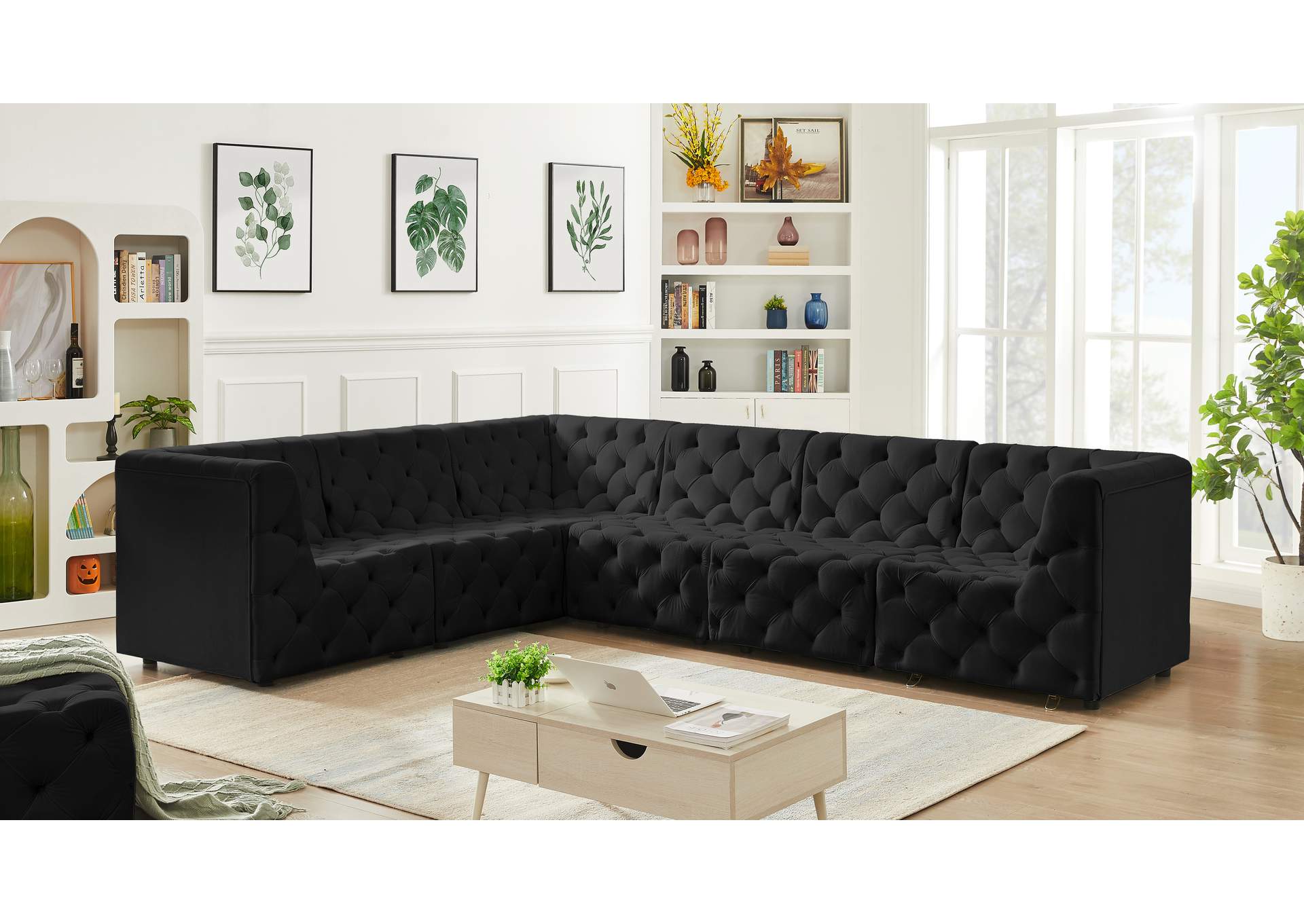 Tuft Black Velvet Modular Sectional,Meridian Furniture