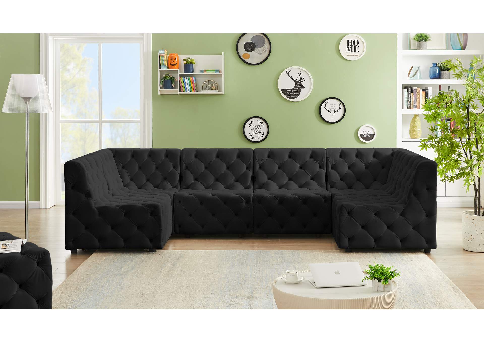 Tuft Black Velvet Modular Sectional,Meridian Furniture