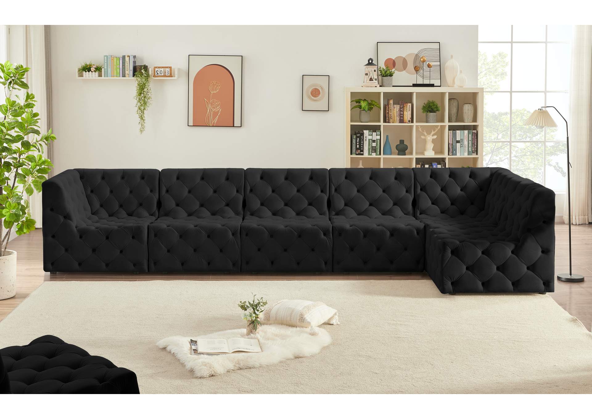 Tuft Black Velvet Modular Sectional,Meridian Furniture