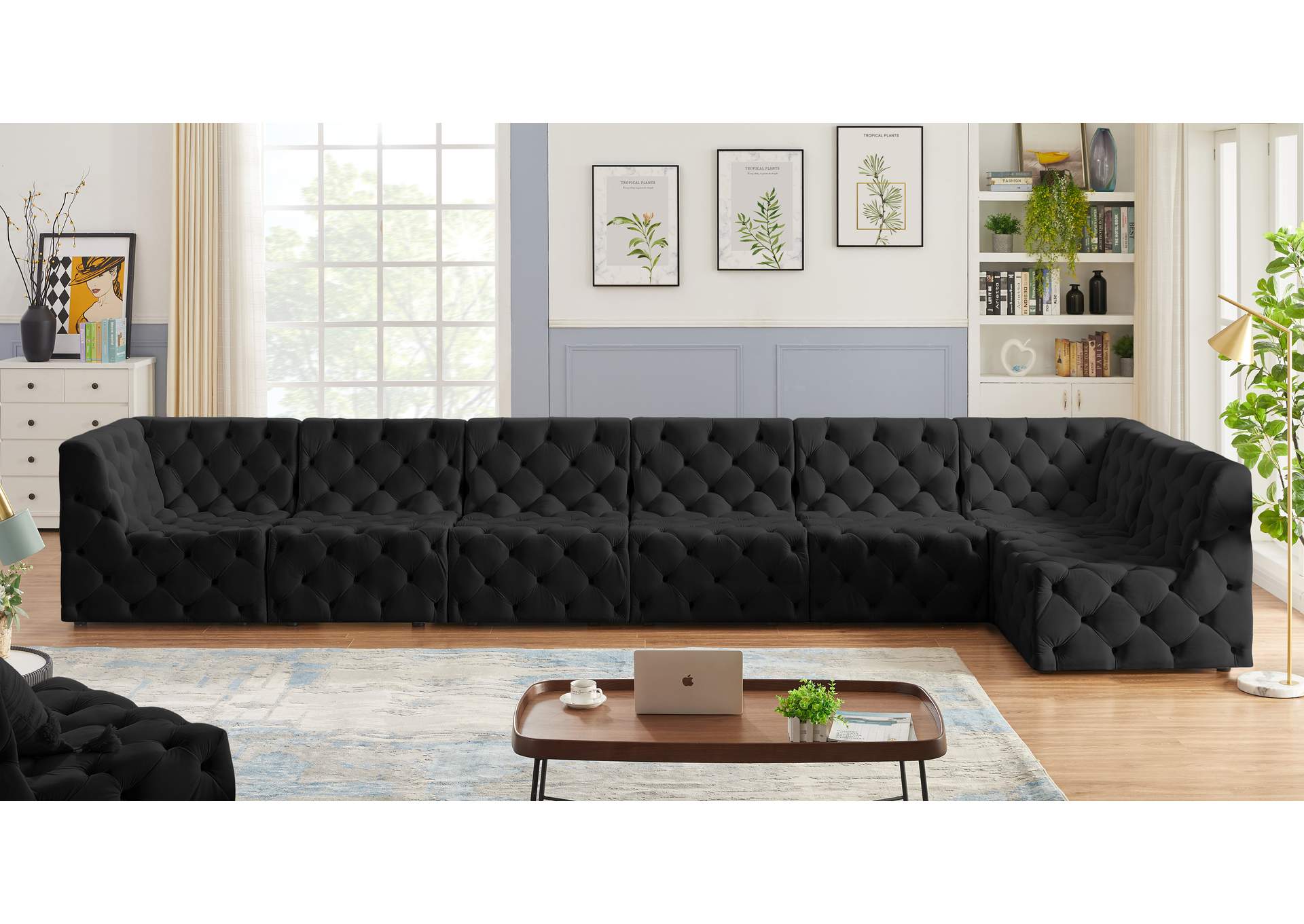 Tuft Black Velvet Modular Sectional,Meridian Furniture