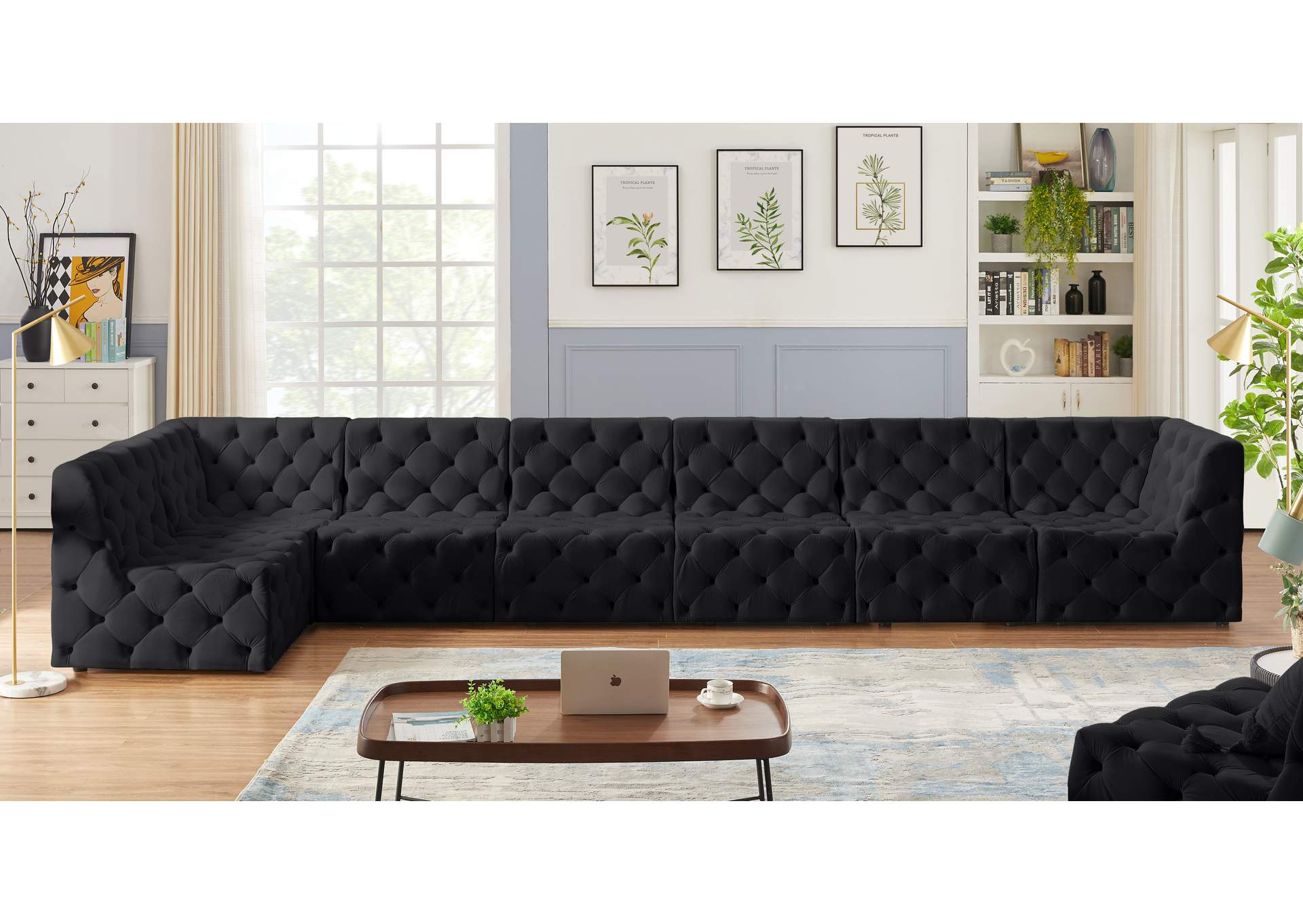 Tuft Black Velvet Modular Sectional,Meridian Furniture