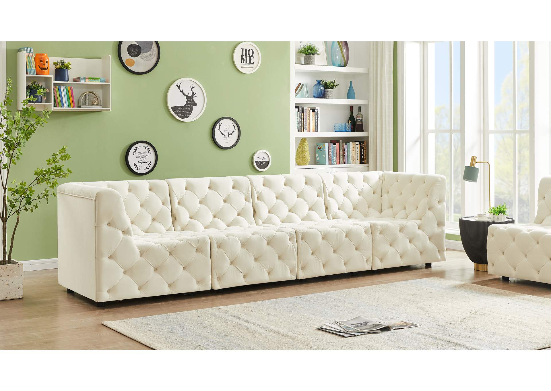 Tuft Cream Velvet Modular Sofa,Meridian Furniture