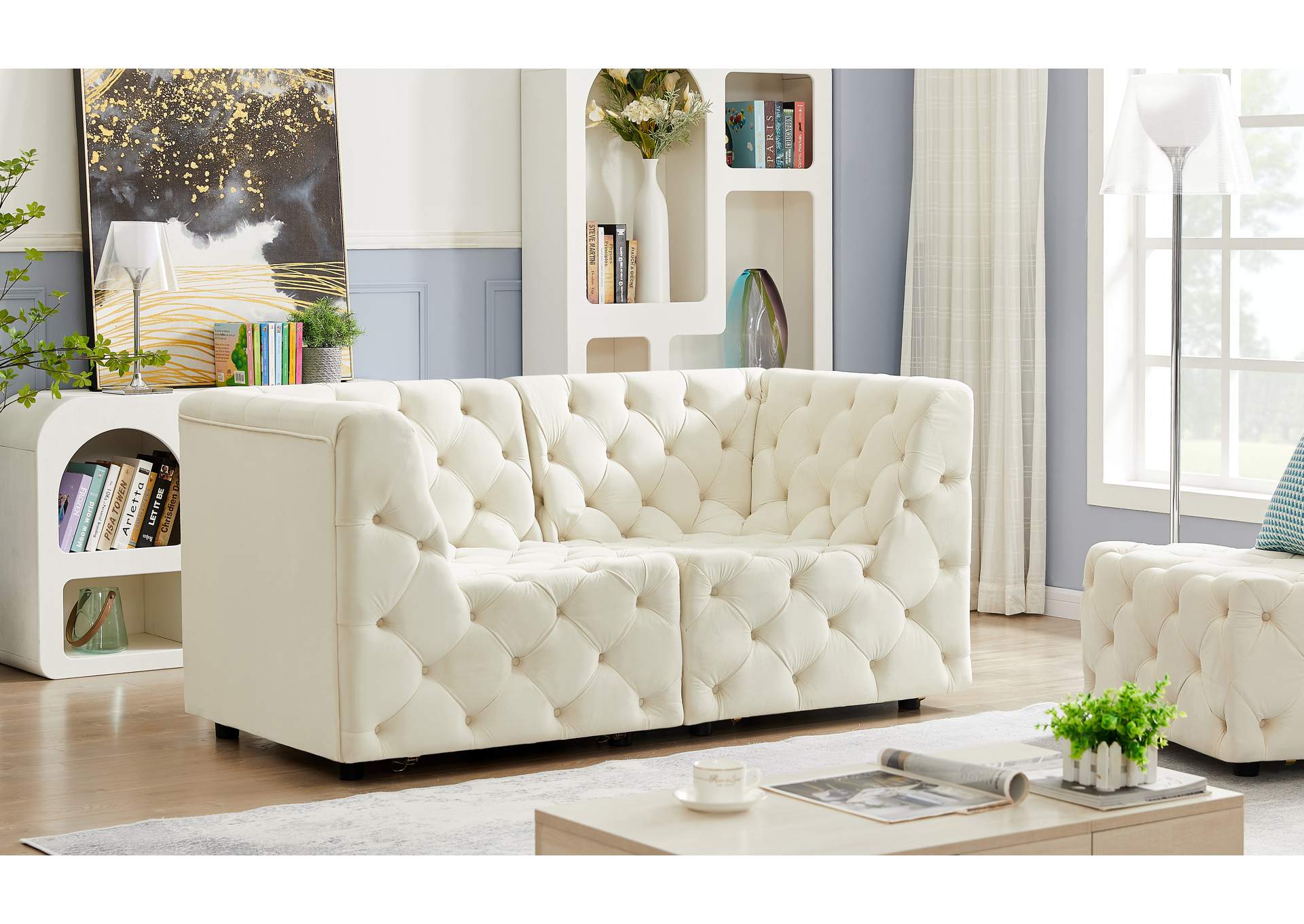 Tuft Cream Velvet Modular Sofa,Meridian Furniture