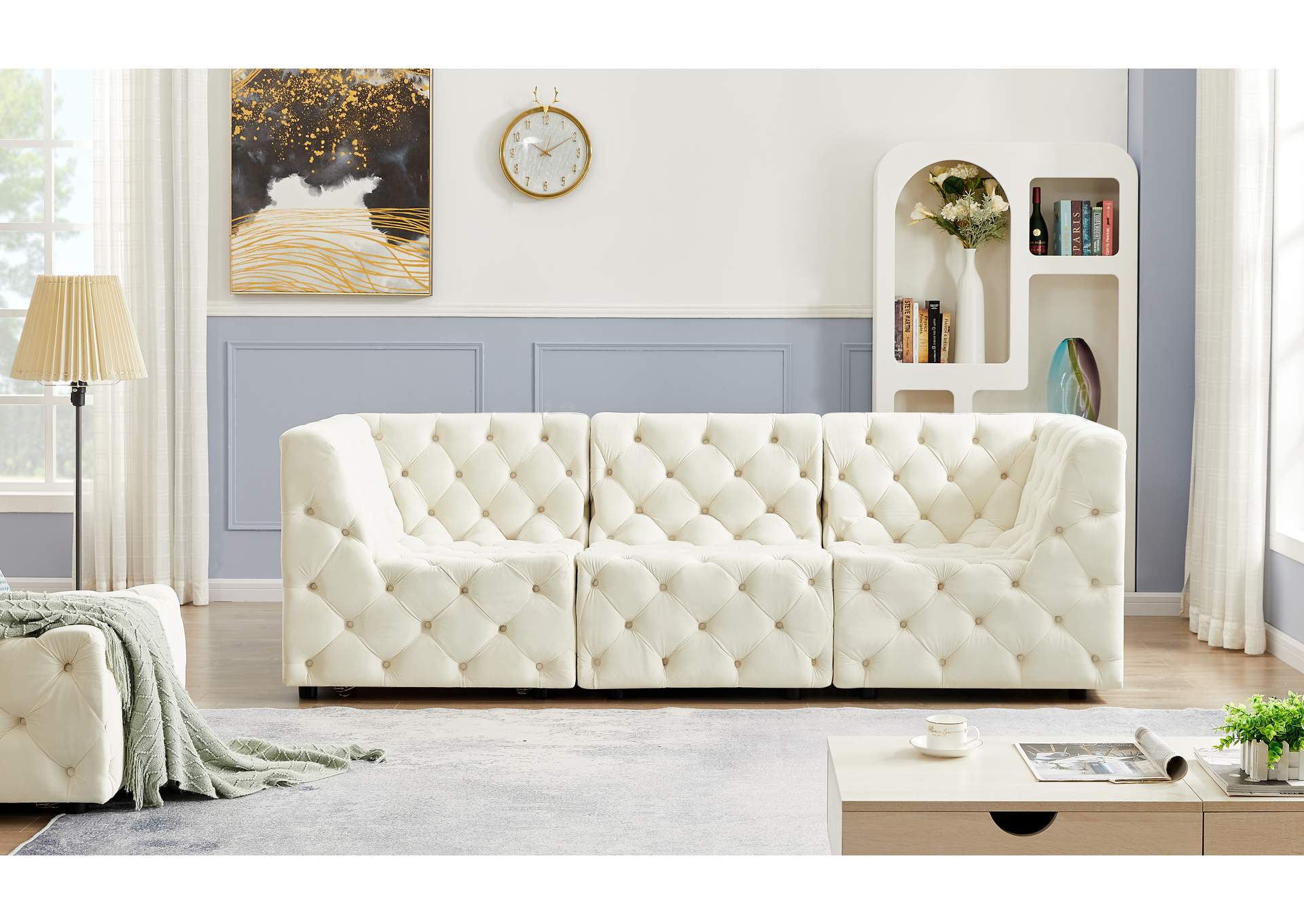 Tuft Cream Velvet Modular Sofa,Meridian Furniture