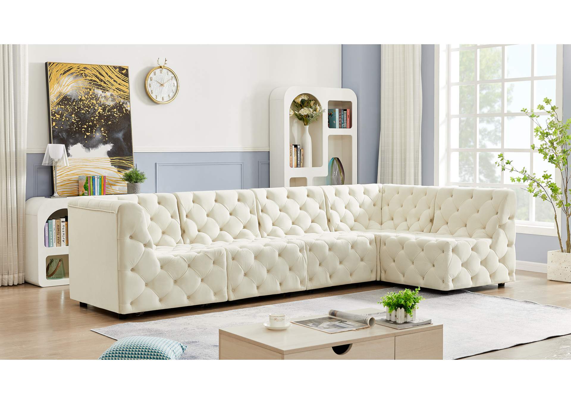 Tuft Cream Velvet Modular Sectional,Meridian Furniture