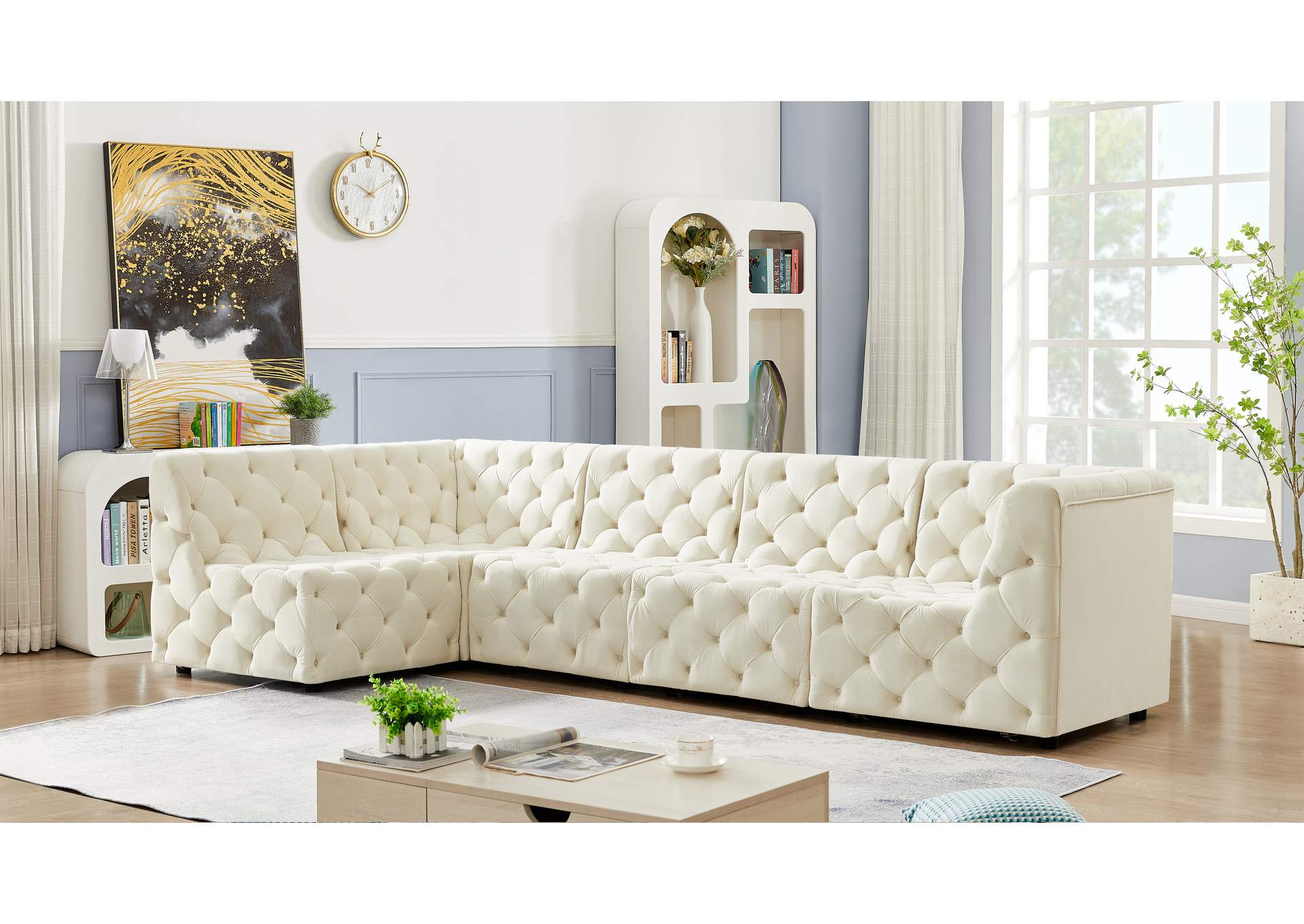 Tuft Cream Velvet Modular Sectional,Meridian Furniture