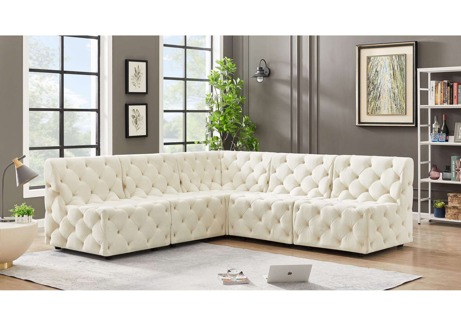 Tuft Cream Velvet Modular Sectional,Meridian Furniture