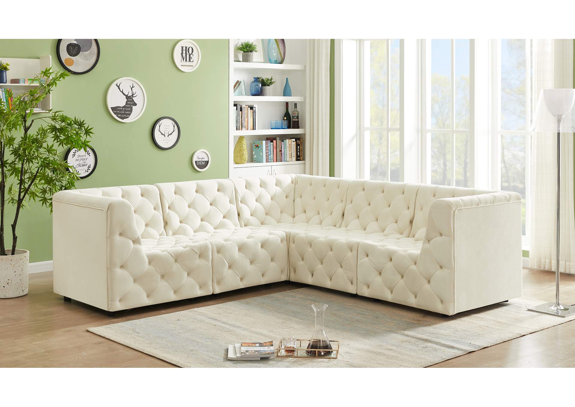 Tuft Cream Velvet Modular Sectional,Meridian Furniture