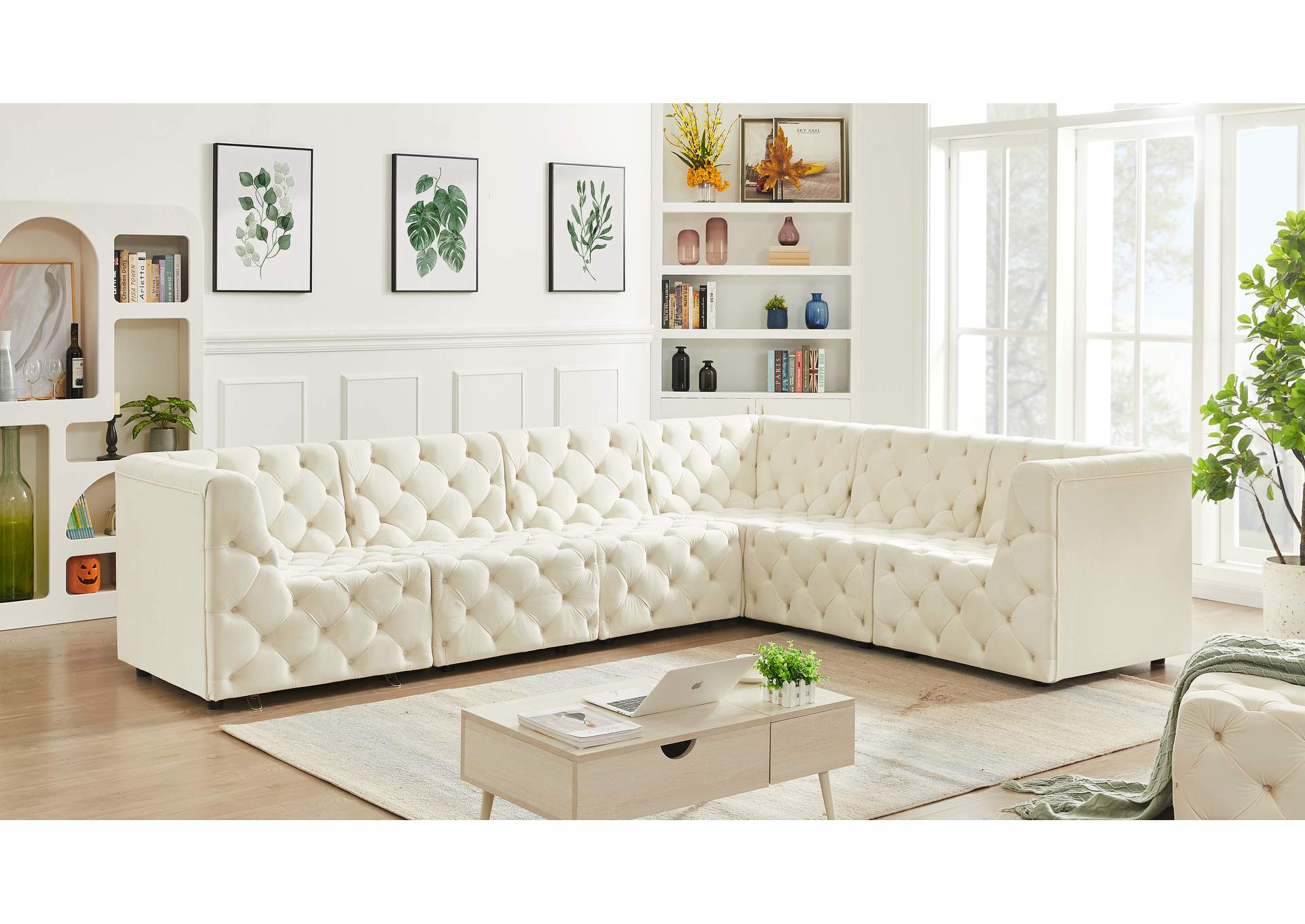 Tuft Cream Velvet Modular Sectional,Meridian Furniture