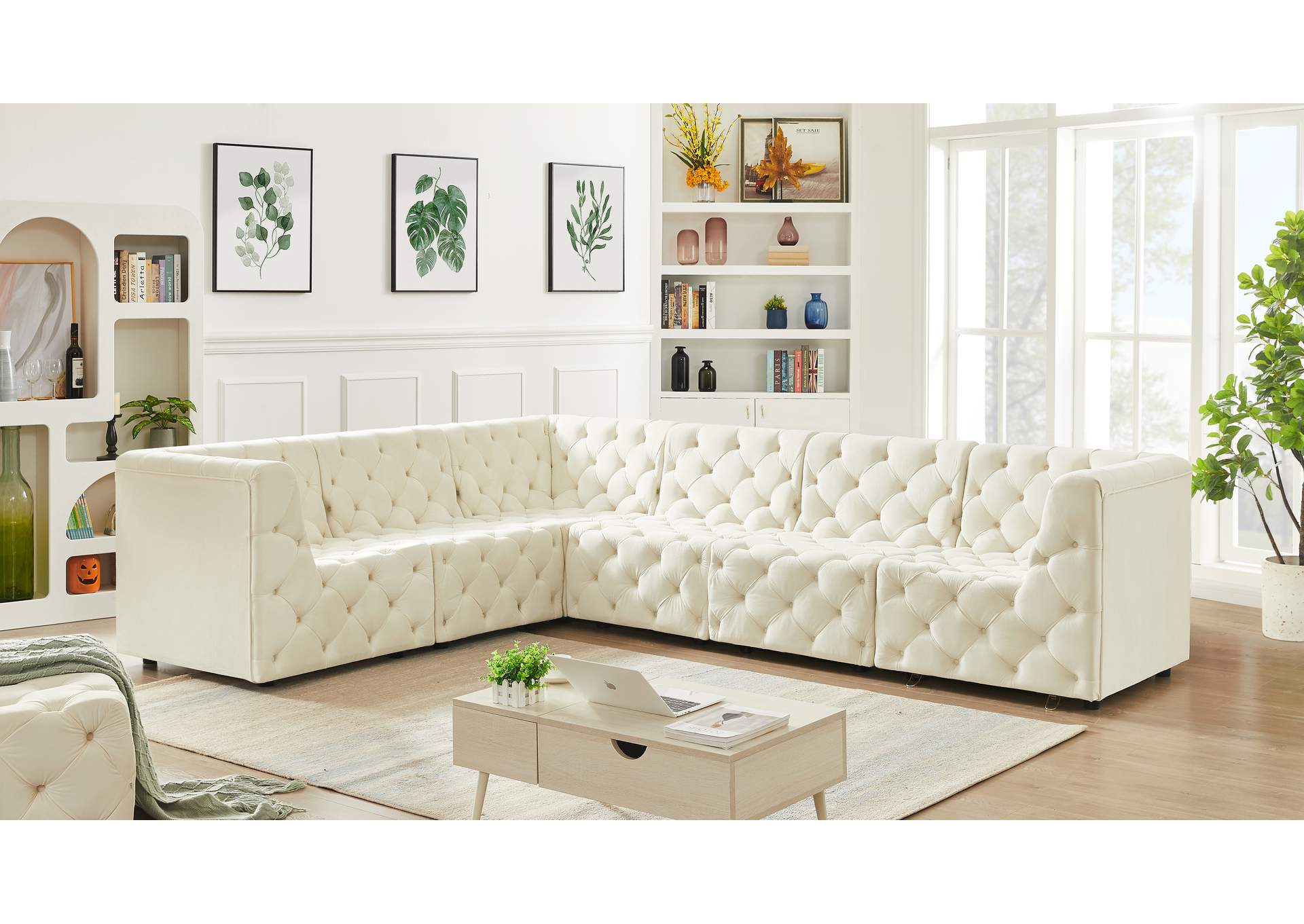 Tuft Cream Velvet Modular Sectional,Meridian Furniture