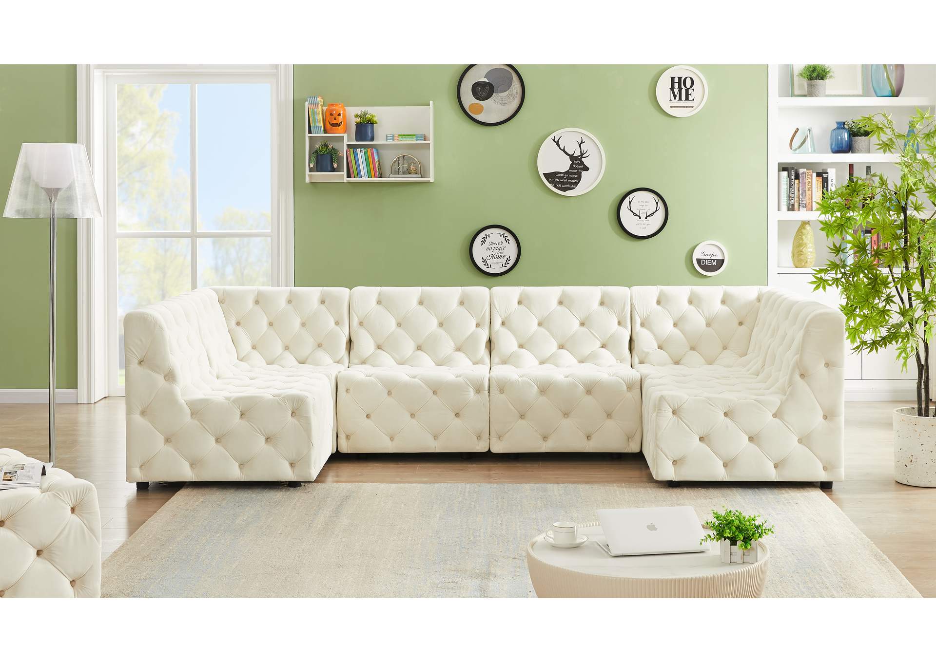 Tuft Cream Velvet Modular Sectional,Meridian Furniture