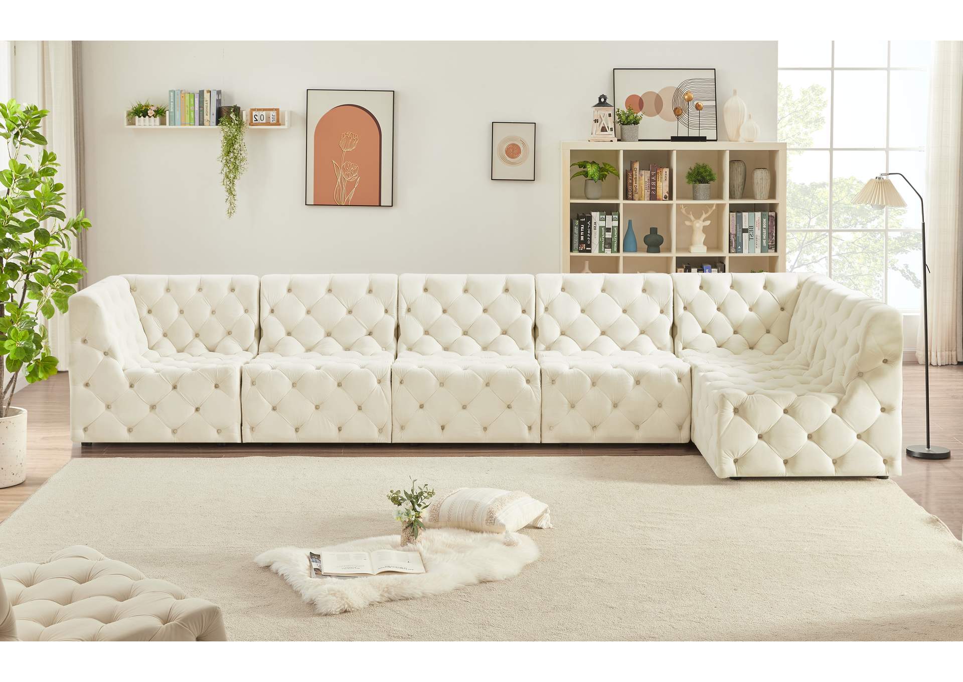 Tuft Cream Velvet Modular Sectional,Meridian Furniture