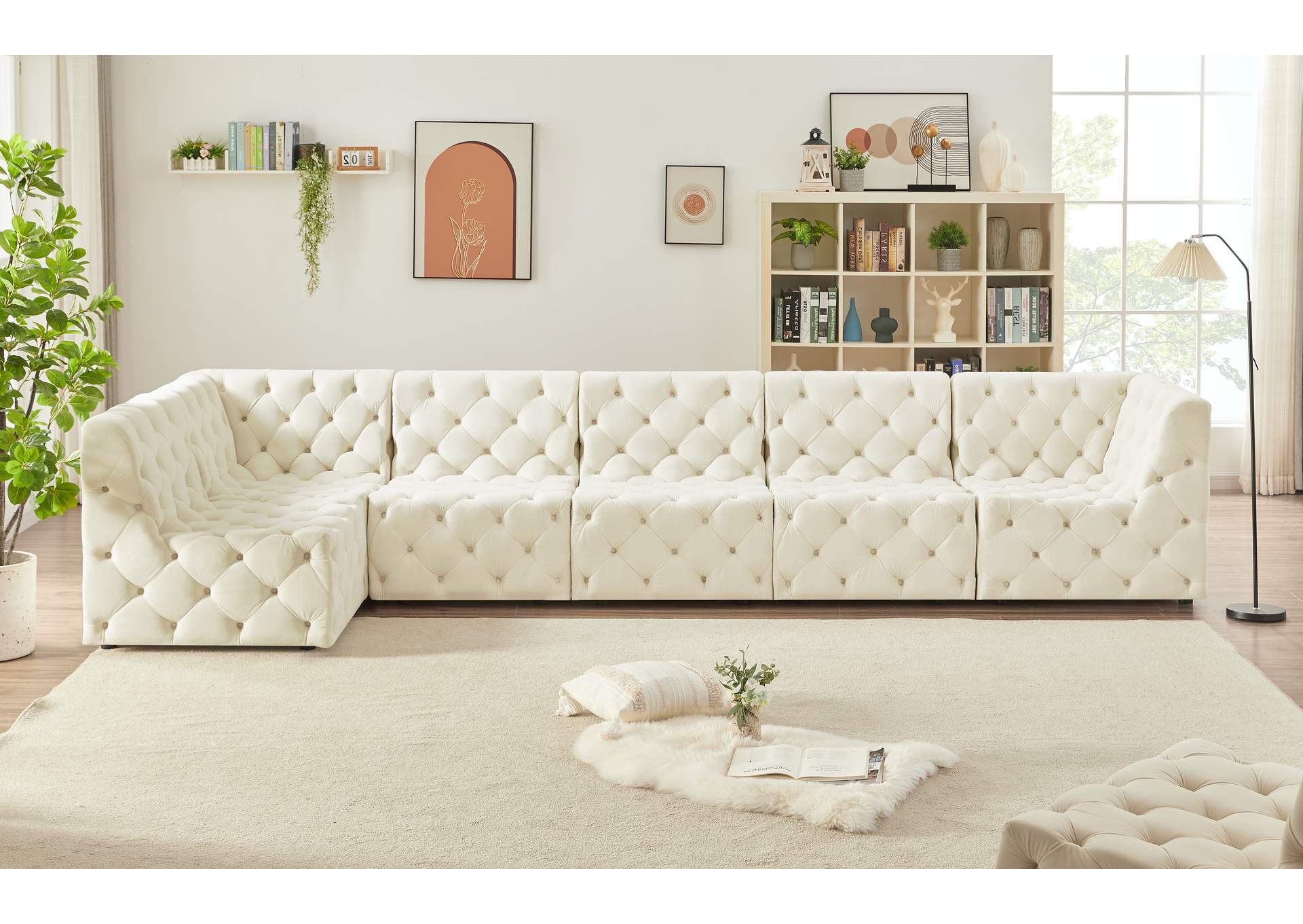 Tuft Cream Velvet Modular Sectional,Meridian Furniture