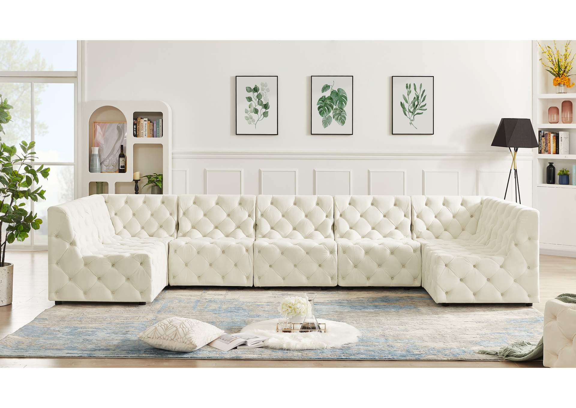 Tuft Cream Velvet Modular Sectional,Meridian Furniture