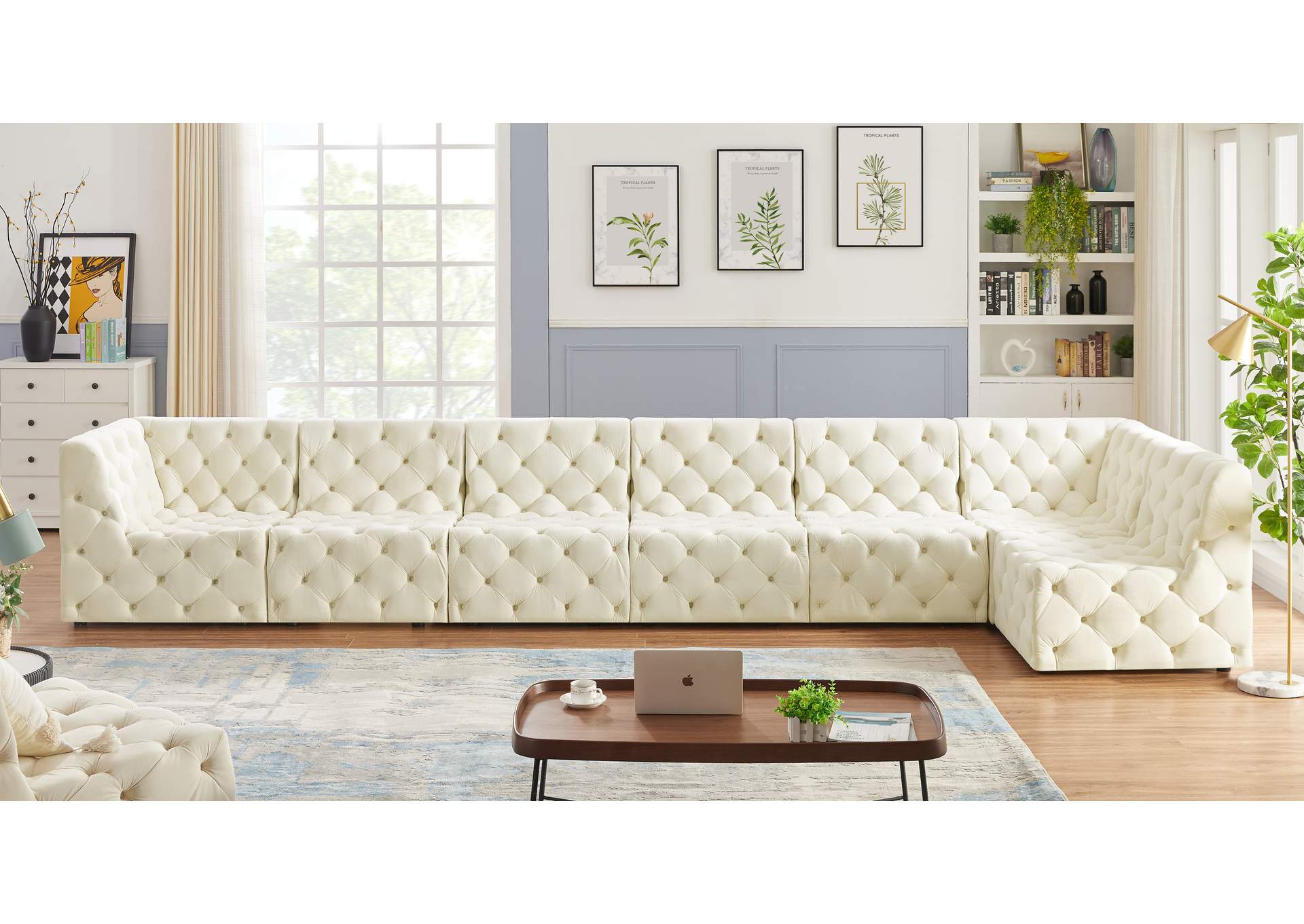 Tuft Cream Velvet Modular Sectional,Meridian Furniture