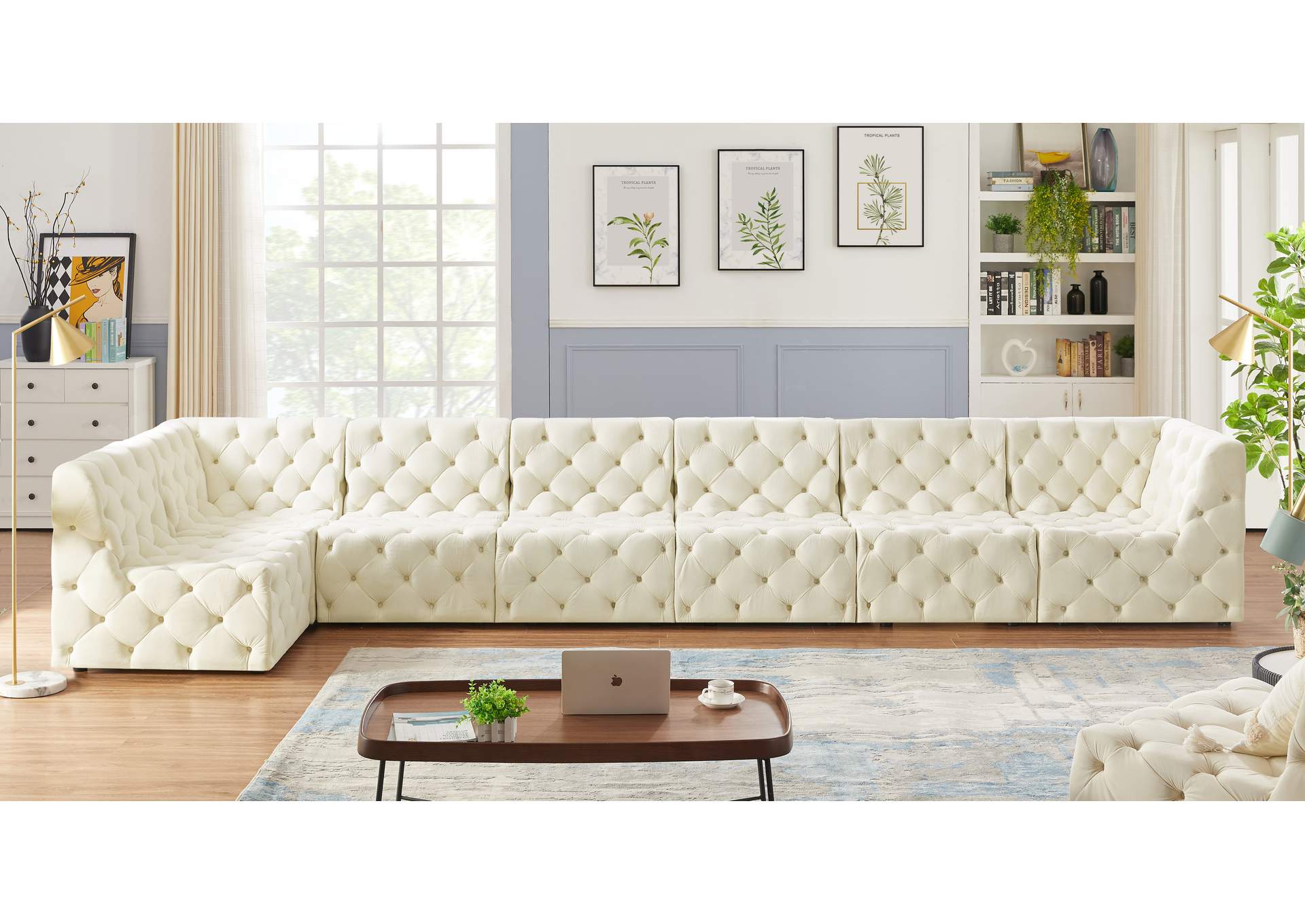 Tuft Cream Velvet Modular Sectional,Meridian Furniture