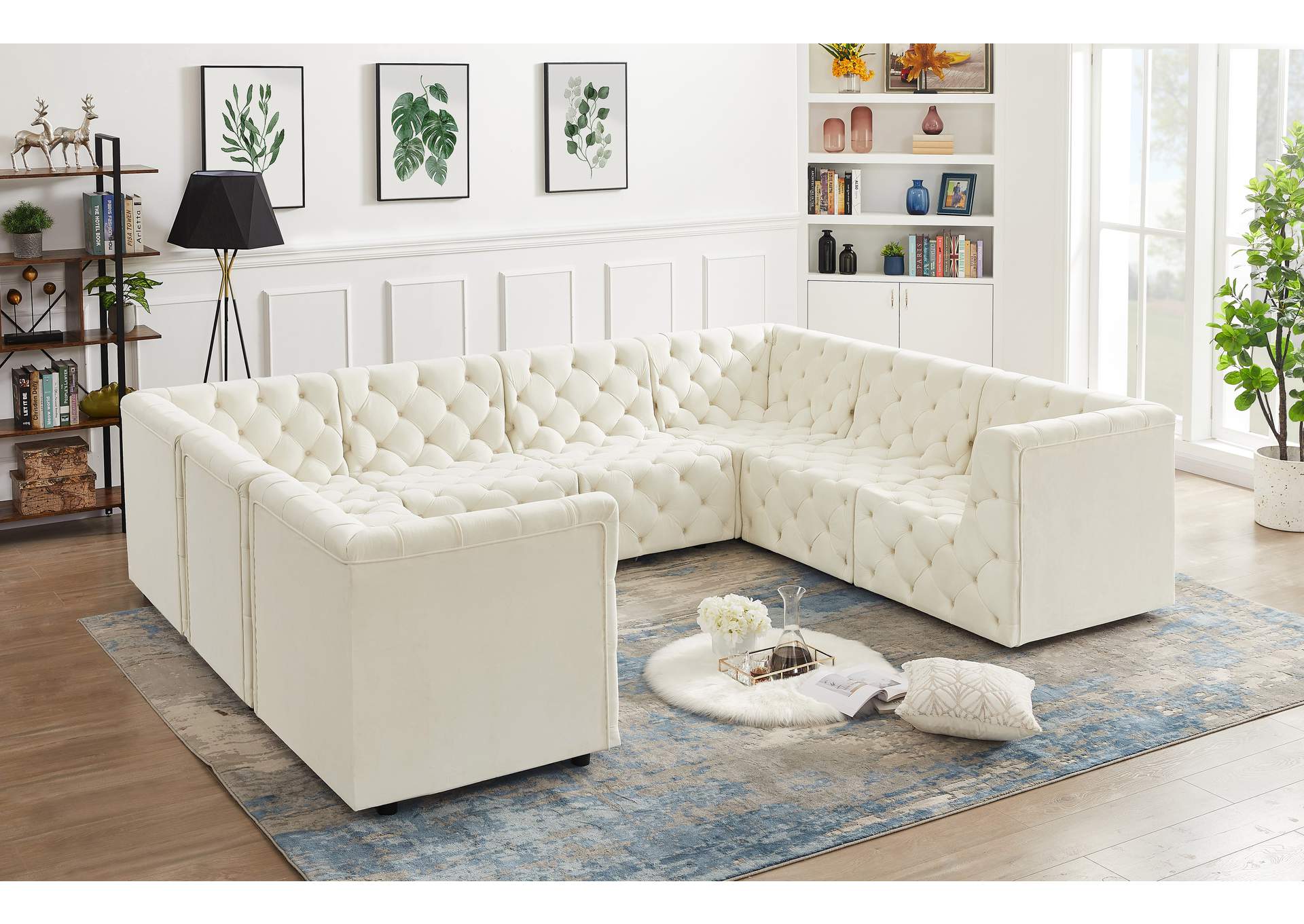 Tuft Cream Velvet Modular Sectional,Meridian Furniture