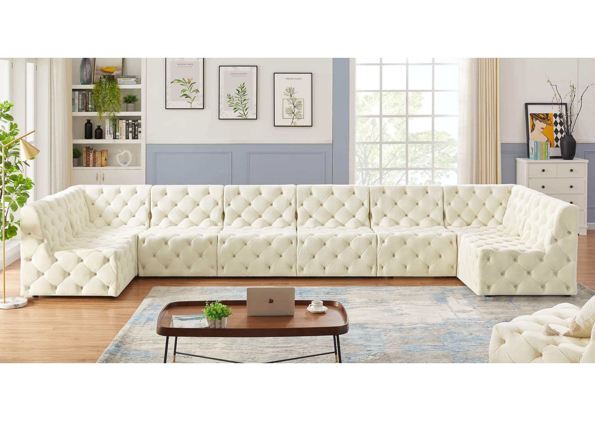 Tuft Cream Velvet Modular Sectional,Meridian Furniture