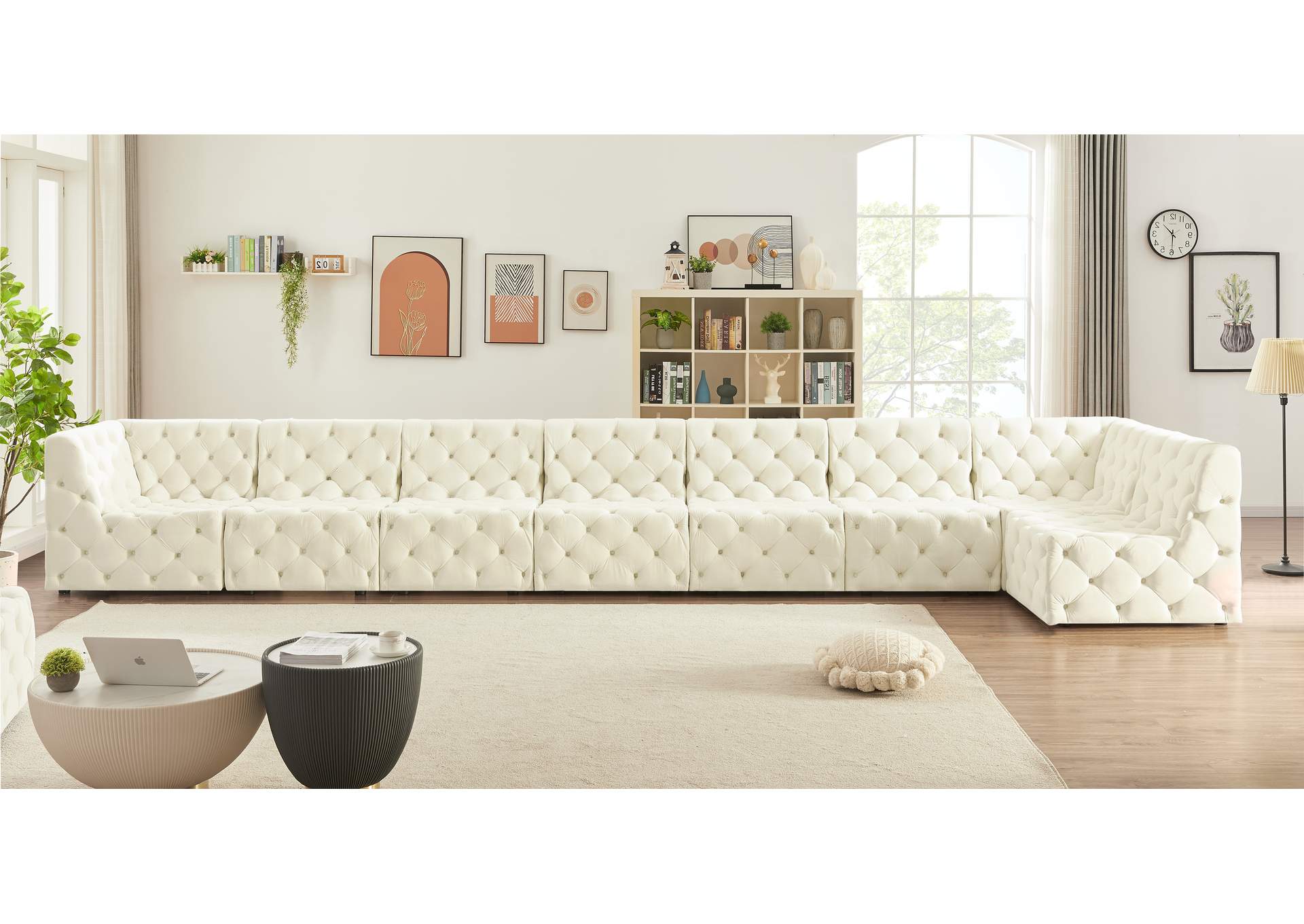 Tuft Cream Velvet Modular Sectional,Meridian Furniture