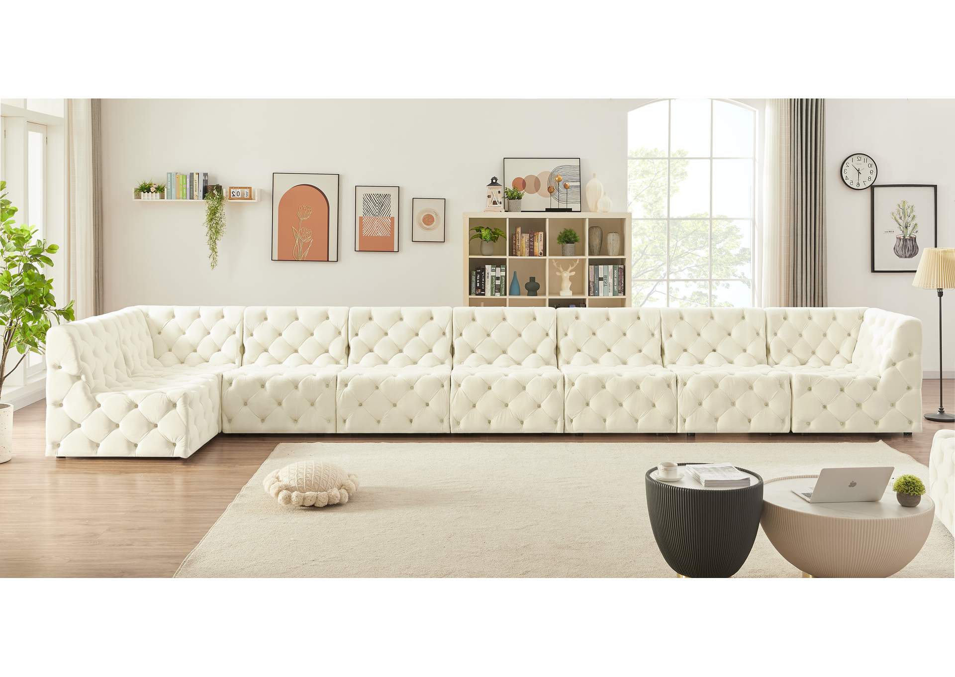 Tuft Cream Velvet Modular Sectional,Meridian Furniture